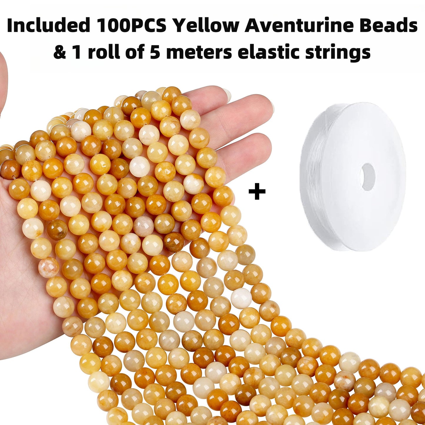 QINJIEJIE 100PCS Yellow Aventurine Stone Beads 8mm Natural Beads Round Loose Gemstone Bead for Bracelet Beading Crystal Jewelry Making DIY Necklace Earrings 0.32"