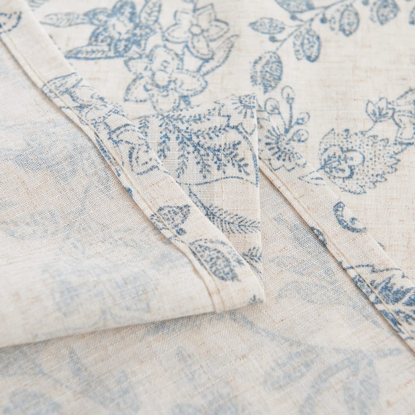 Lazzzy Kitchen Tie Up Valance Curtain Linen Floral Farmhouse Valance for Living Room Bathroom Bedroom Country Window Treatments Small Cafe Curtain 18 Inch Rod Pocket 1 Panel Blue on Beige