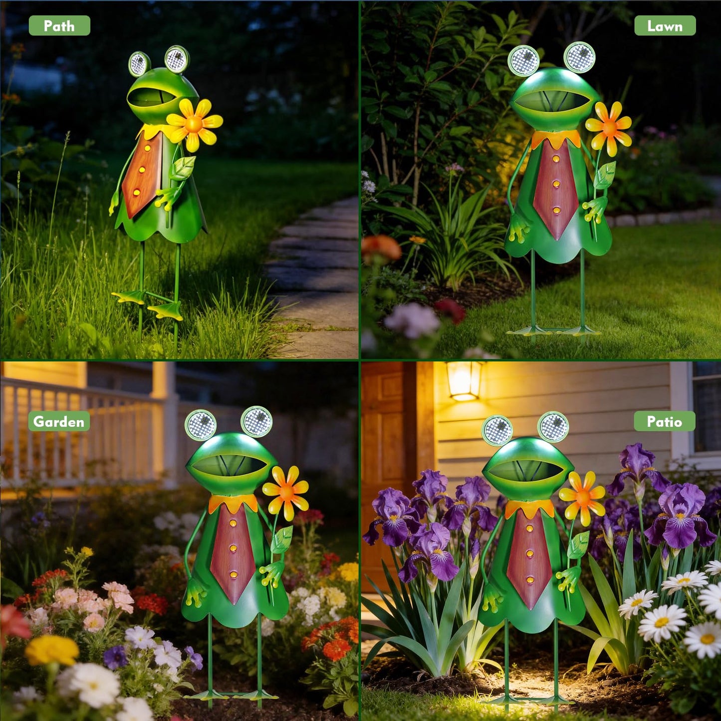 HONGLAND Solar Frog Garden Statue with Blinking LED Eyes, 21“ Metal Frog Yard Decorations Outdoor for Patio Backyard Garden Decor, Unique Birthday Housewarming Gifts for Women Mom Grandma
