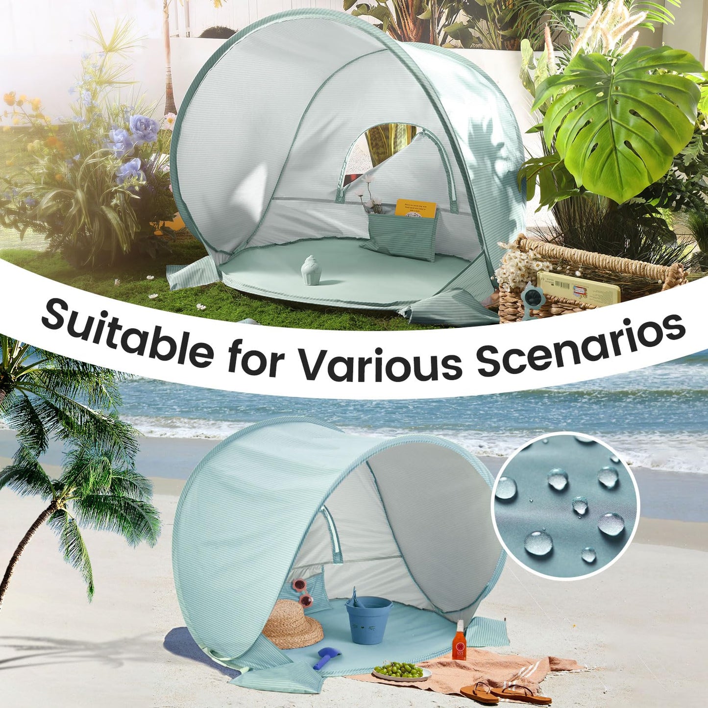 Tiny Land Baby Beach Tent – Pop Up Baby Tent with UV Protection, Portable Baby Beach Essentials, 35"x28"x32" Sun Shelter for Infants, Baby Outdoor Use (Pastel Aqua)