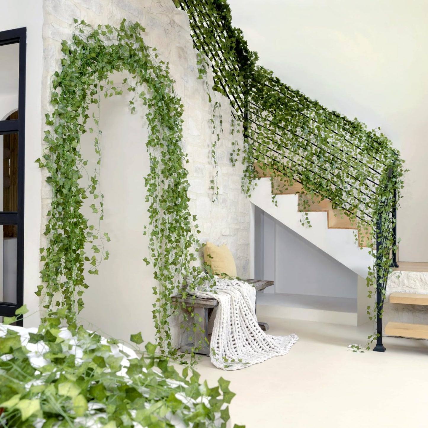 CQURE 24 Pack 168Ft Artificial Ivy Fake Vines,Ivy Garland Greenery Garland Fake Hanging Plants Vines Aesthetic Green Leaves for Bedroom Wedding Party Garden Wall Room Decor