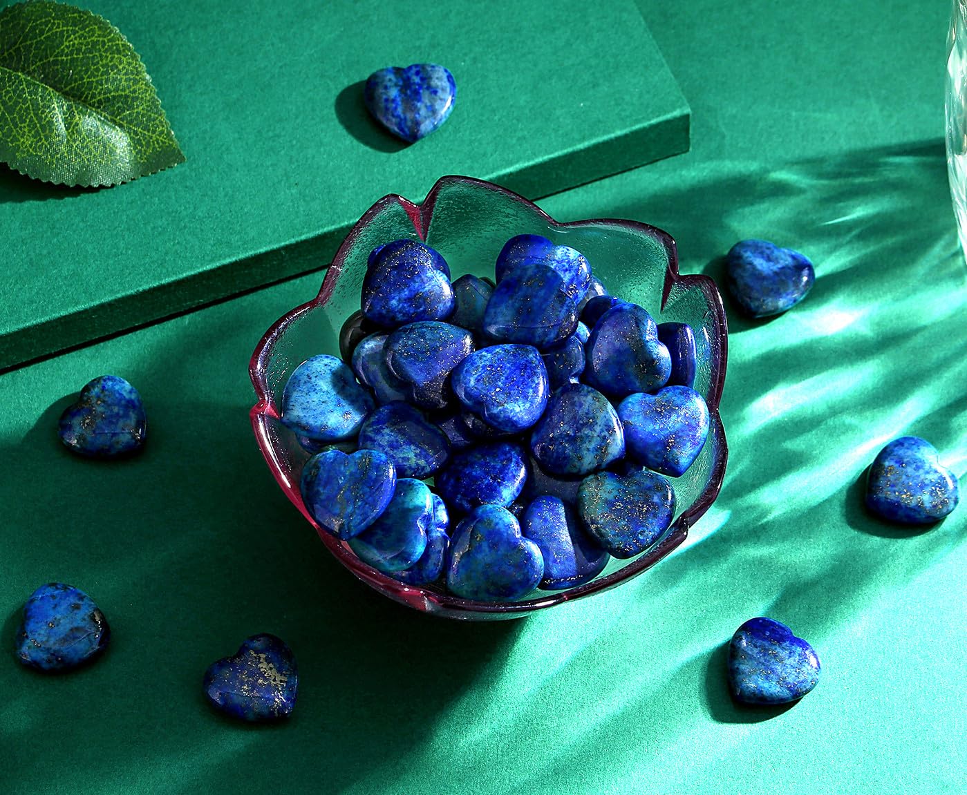 QINJIEJIE 20PCS Lapis Lazuli Heart Stones Crystals Bulk Love Shaped Worry Stone Heart Rock Pocket Gemstones Polished Palm Gems Crystal Reiki Balancing Wholesale Cute Stone Decor Gift