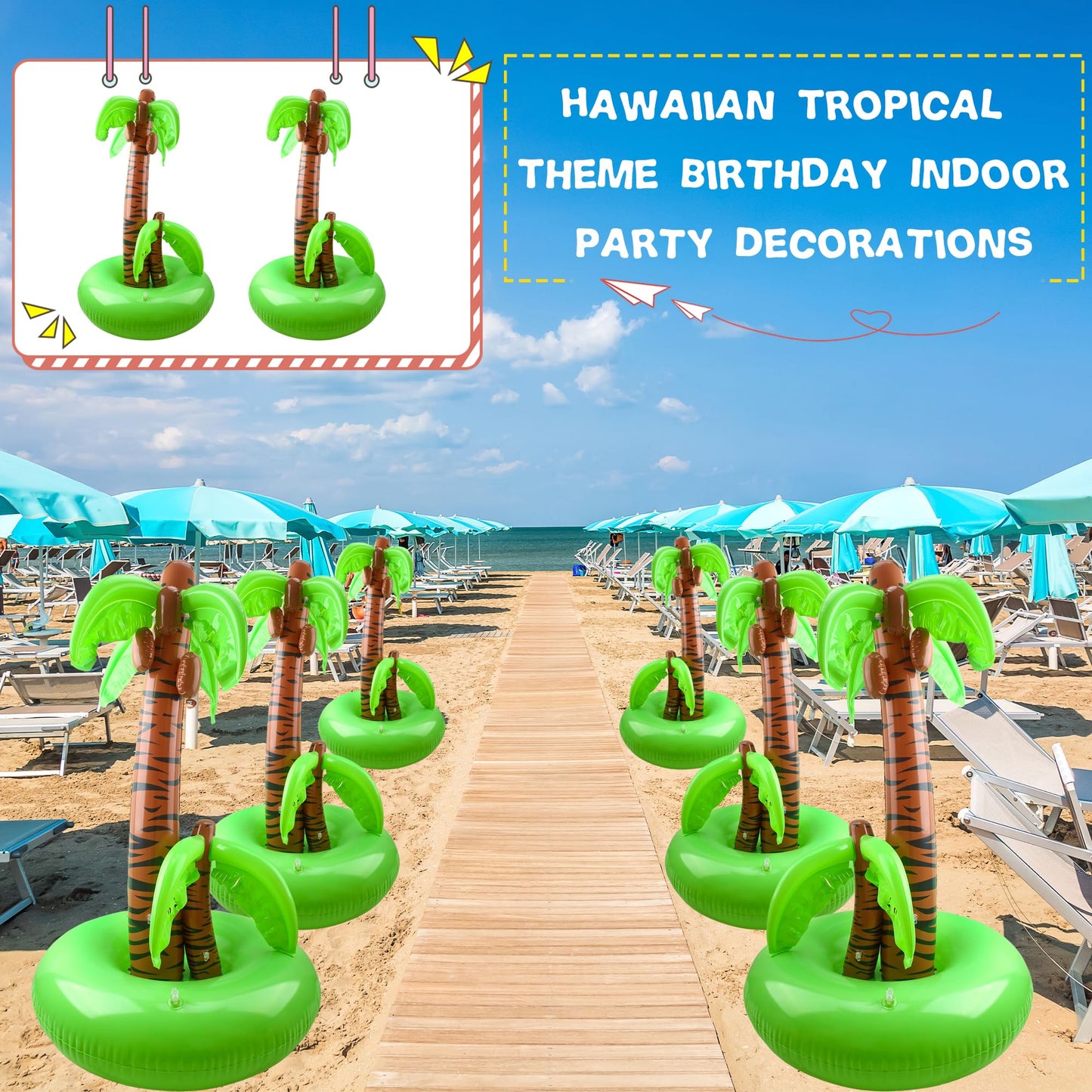 42 Inch Inflatable Palm Trees Blow Up Palm Trees Jumbo Coconut Tree for Summer Tropical Beach Pool Party Hawaiian Party Decoration