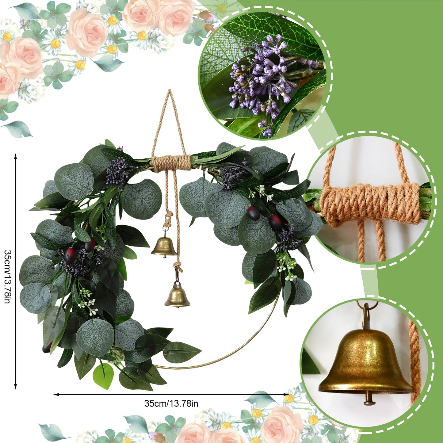 Eucalyptus Wreath for Front Door Artificial Eucalyptus Wreath Olive Fruit and Blueberry with Green Leaf Spring Summer All Season for Farmhouse Front Porch Window Hanging Wall Party Decor