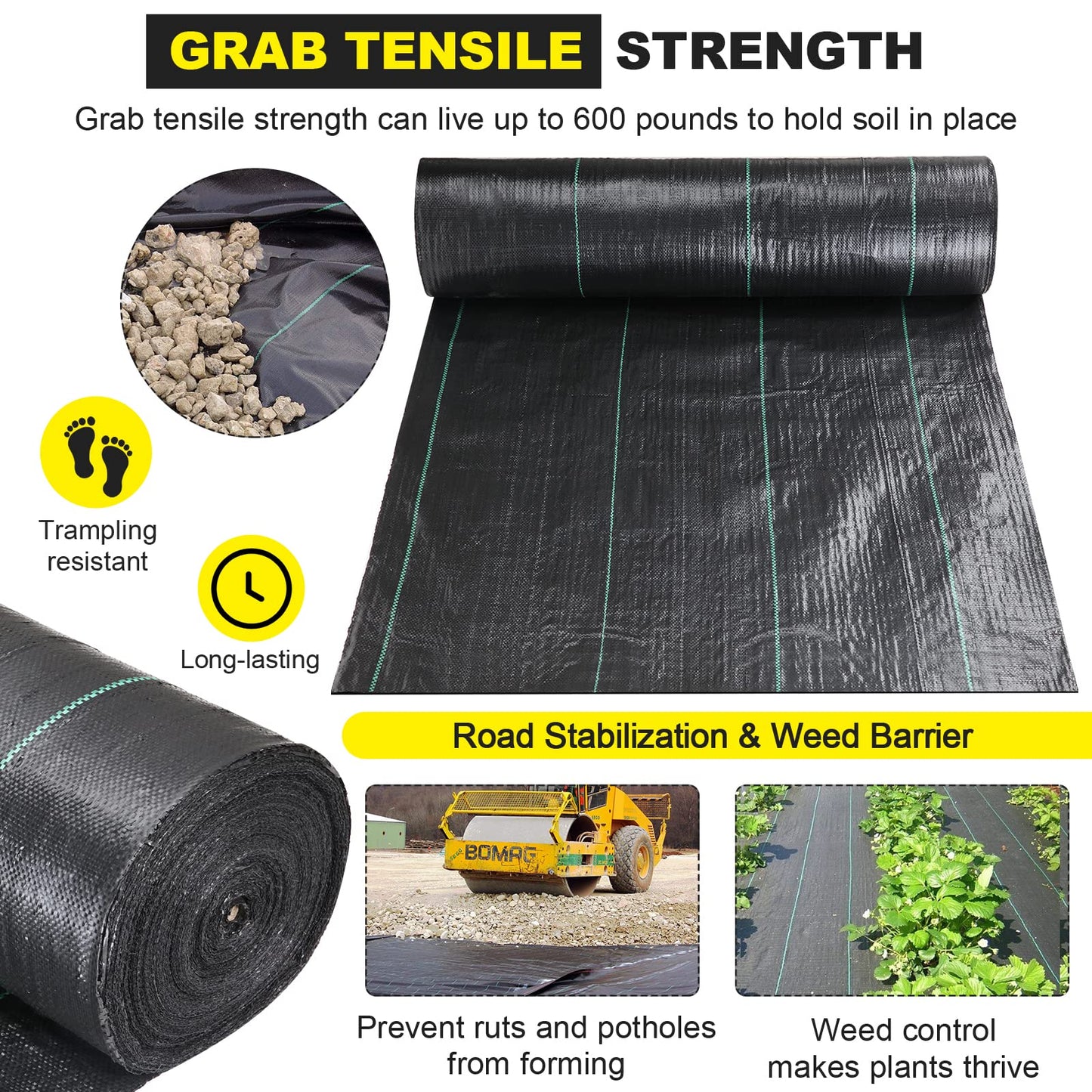 Driveway Fabric - 6.5x330 ft Commercial Weed Barrier - Heavy Duty 3.5OZ French Drain Fabric for Erosion Control and Landscape Projects