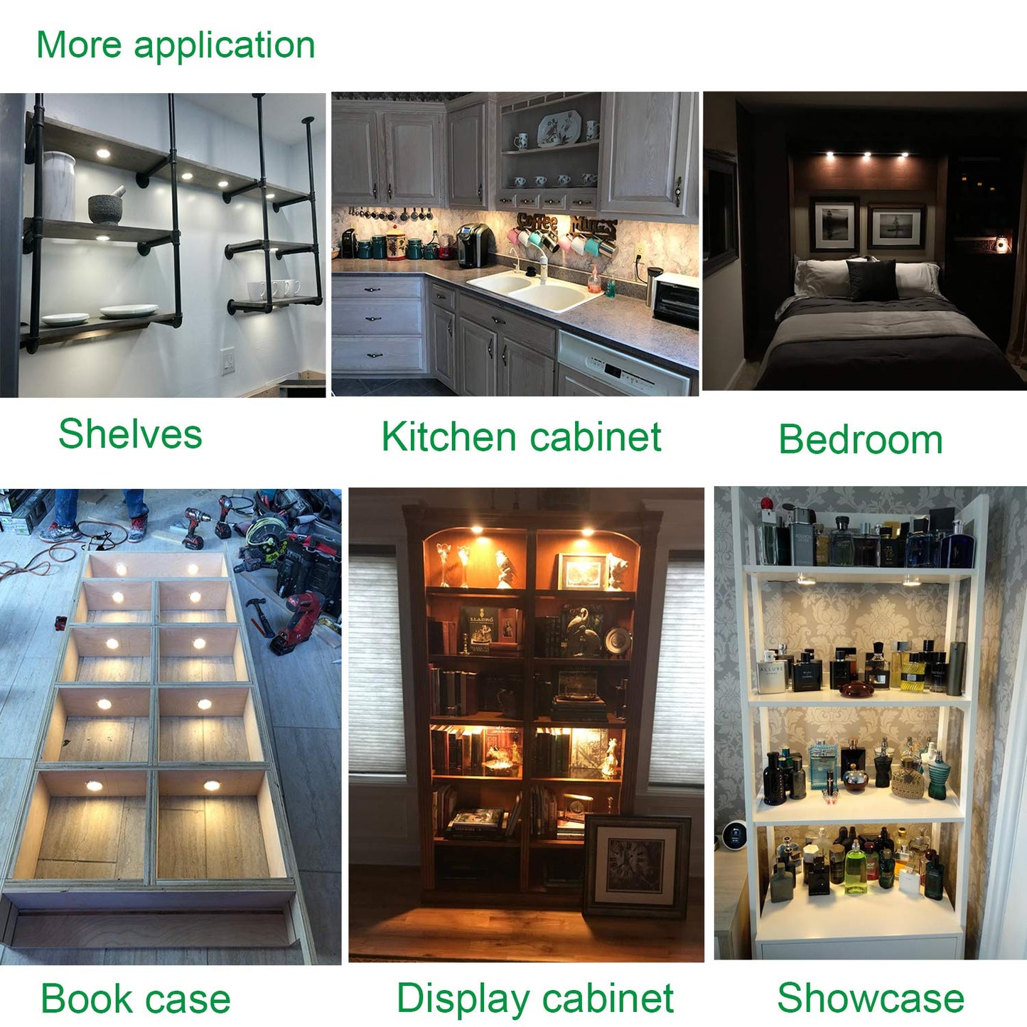 AIBOO 12V LED Under Cabinet Lighting Kit 3 Packs Slim Aluminum Puck Lights with 2-Way Switch All Accessories Included for Counter Closet Lighting 6W (Daylight White)