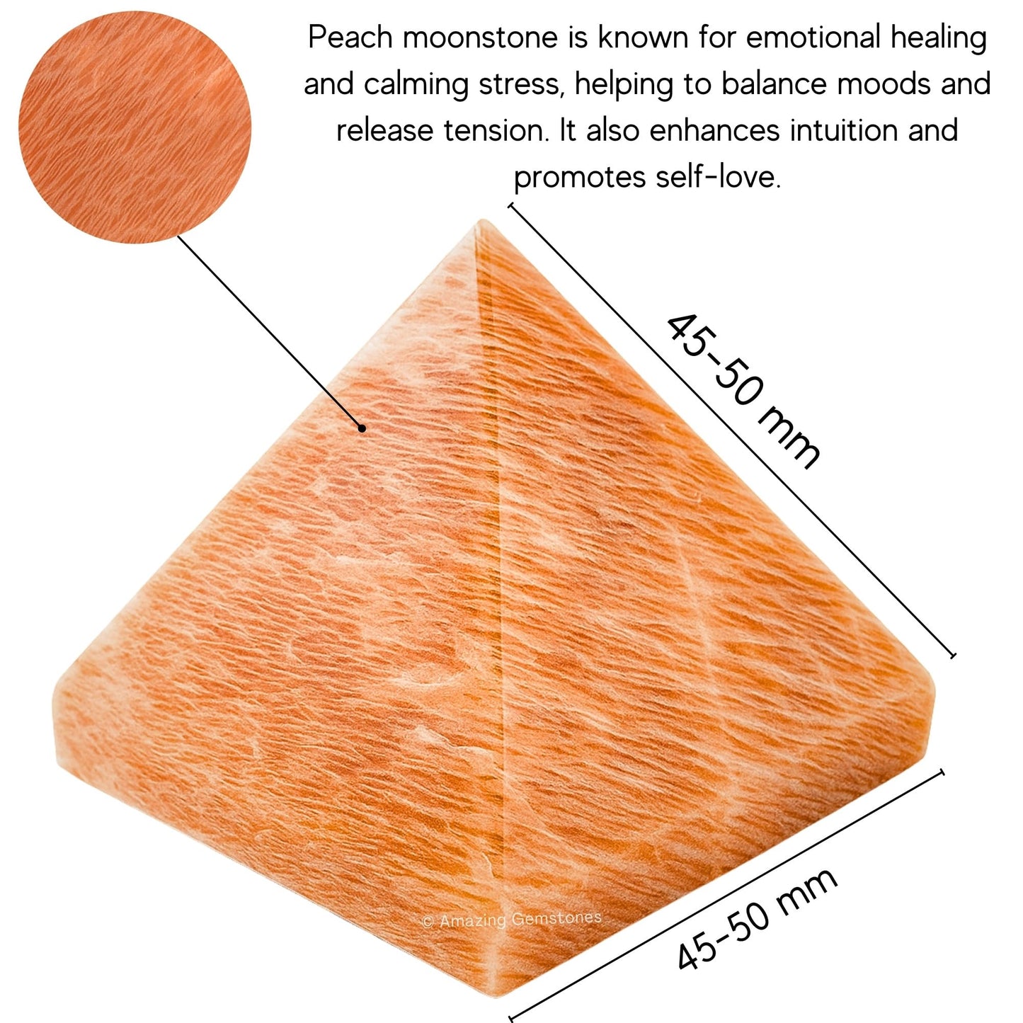 Amazing Gemstone Peach Moonstone Pyramid Crystal Healing Stones - 2" Great Pyramid Figurine of Natural Stone Pyramid for Meditation, Reiki, Chakra Balancing and Crystal Pyramids Grid