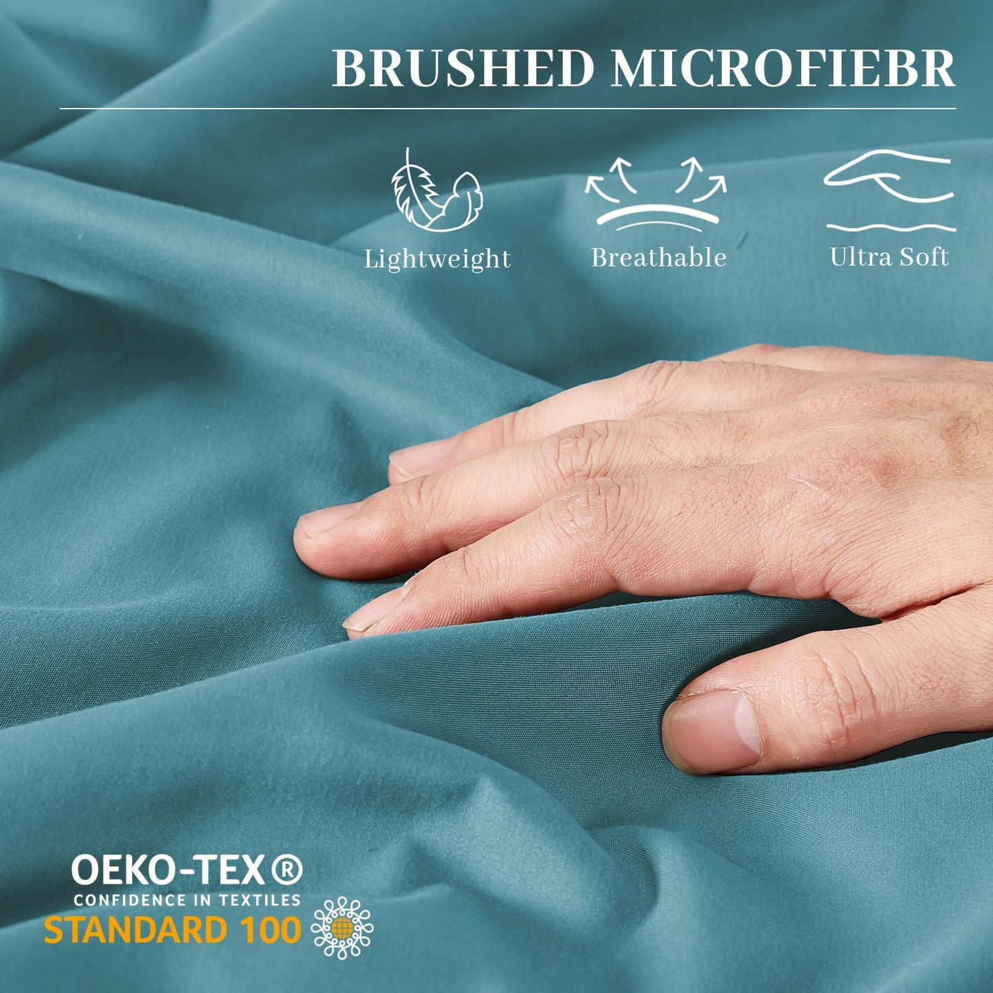 YIYEA Pillow Cases Standard Size Set of 4, Ultra Soft 1800TC Hotel Quality Double Brushed Microfiber Embroidered Pillowcases, Envelope Closure, Fade Resistant (20"x26", Teal)