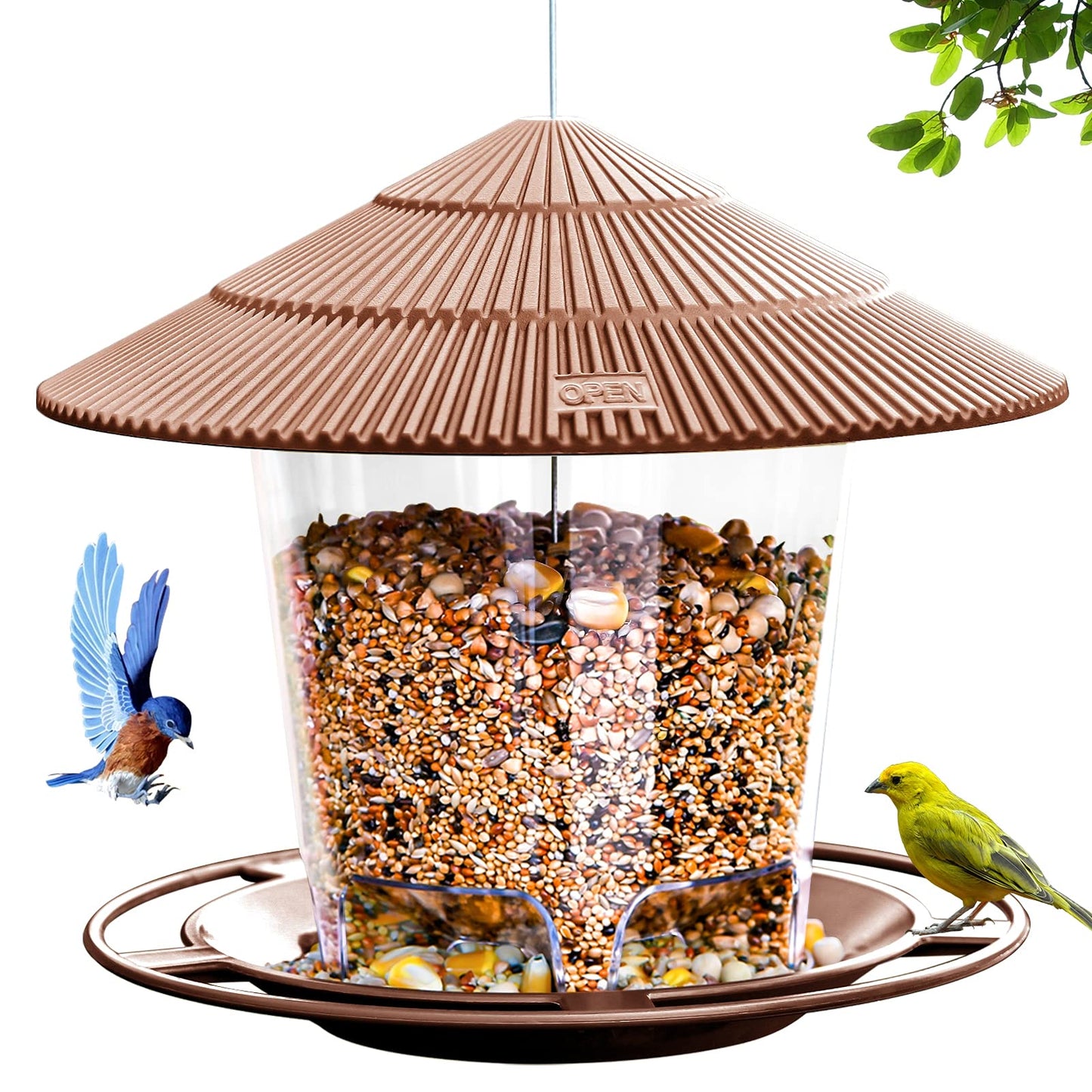 Hanizi Bird Feeder Outdoor Hanging for Wild Bird Seed, Brown