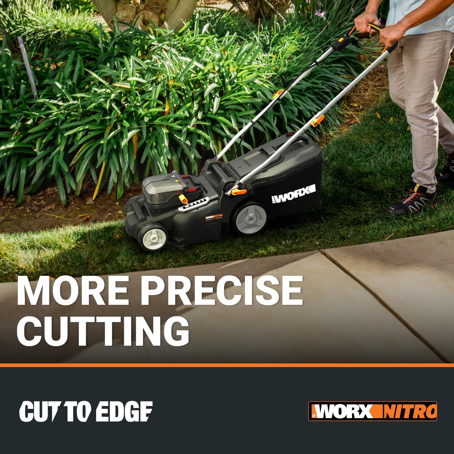 WORX Nitro 16" Cordless Lawn Mower, 2 in 1 Electric Mower with with Brushless Motor, Lightweight Push Lawn Mower for 1/4 Acre, 2 Batteries & Charger Included, WG737