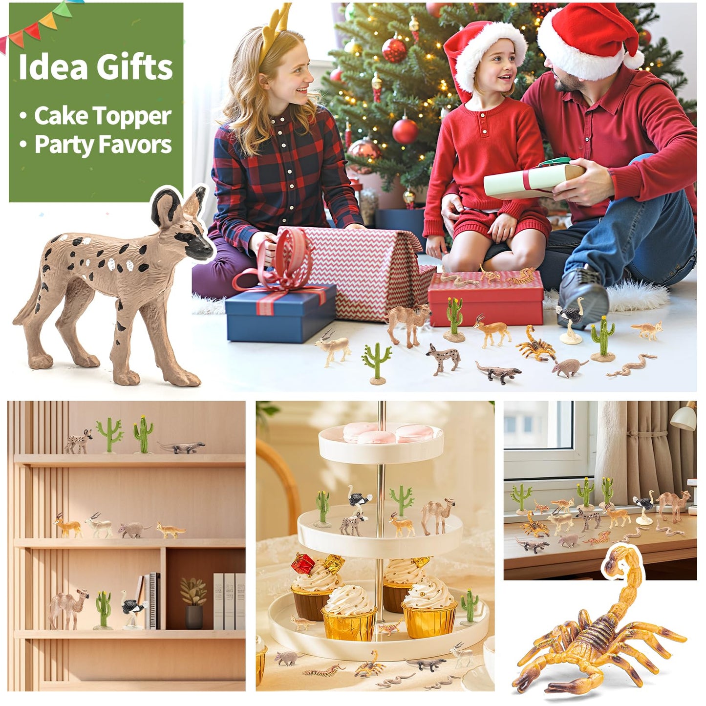 THINKBAY 16PCS Desert Animals Toys for Kids Includes Lizard, Cactus, Rattlesnake, Komodo Dragon Figurines, Desert Animals Figures for Diorama, Cake Toppers, Valentine's Day Gifts for Kids