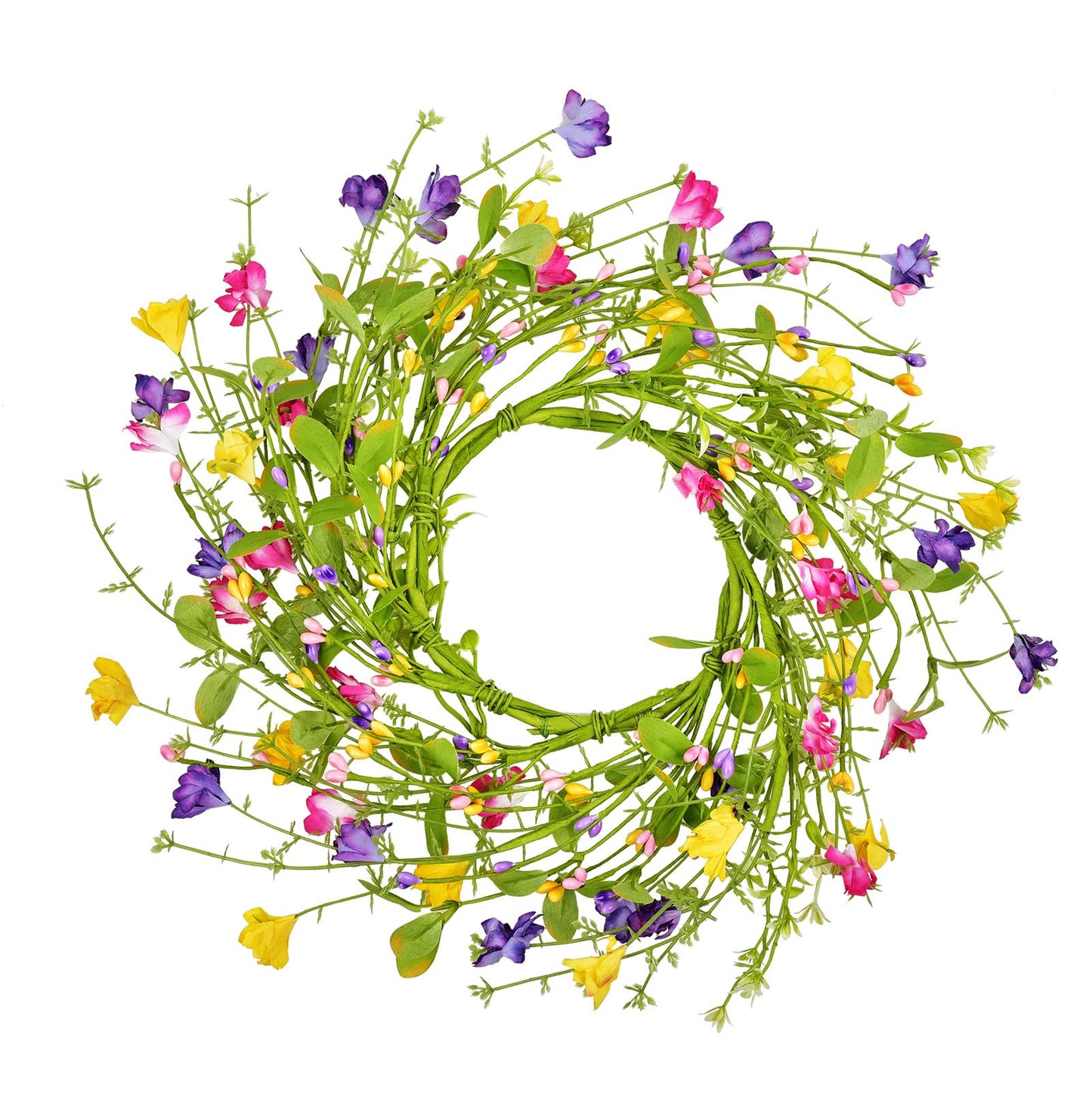 LSKYTOP Artificial Flower Wreath with Green Leaves Berries Wildflower Spring Summer Wreath for Front Door Wall Wedding Decor,12inch (1)