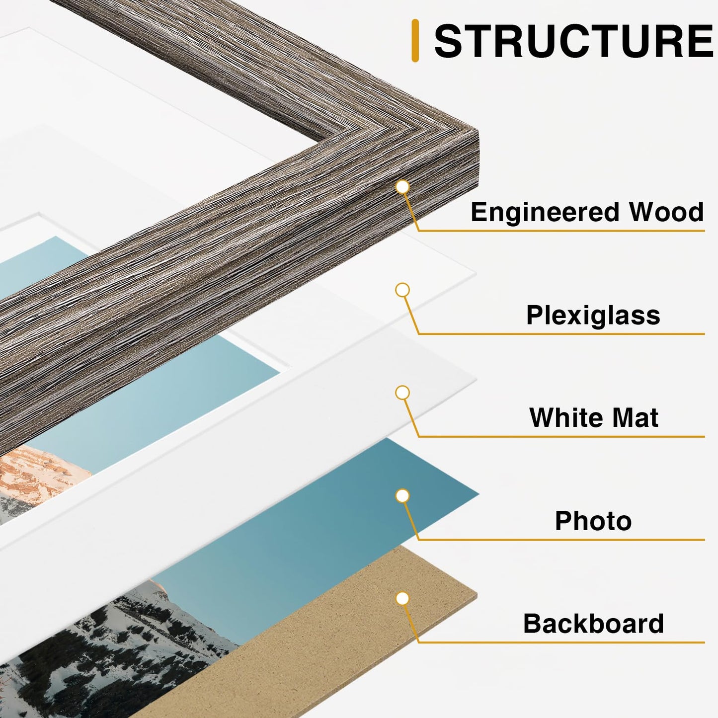 Vittanly 20 Pack Picture Frames Collage Wall Decor, Multi Sizes Including 4pcs 8x10, 8pcs 5x7 and 8pcs 4x6 Photo Frames, Gallery Frame Set for Wall or Tabletop Display, Black, Brown and Dark Grey