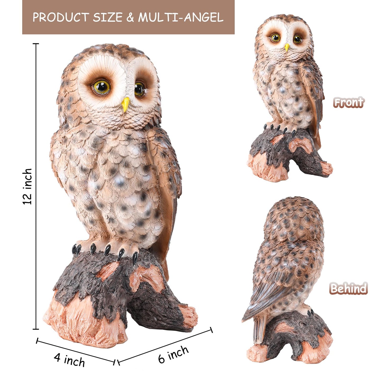 WONDER GARDEN Owl Statue Decor, Outdoor Resin Owl Figurine Sculpture for Home Outside Porch Patio Lawn Yard Decorations or Housewarming Gifts