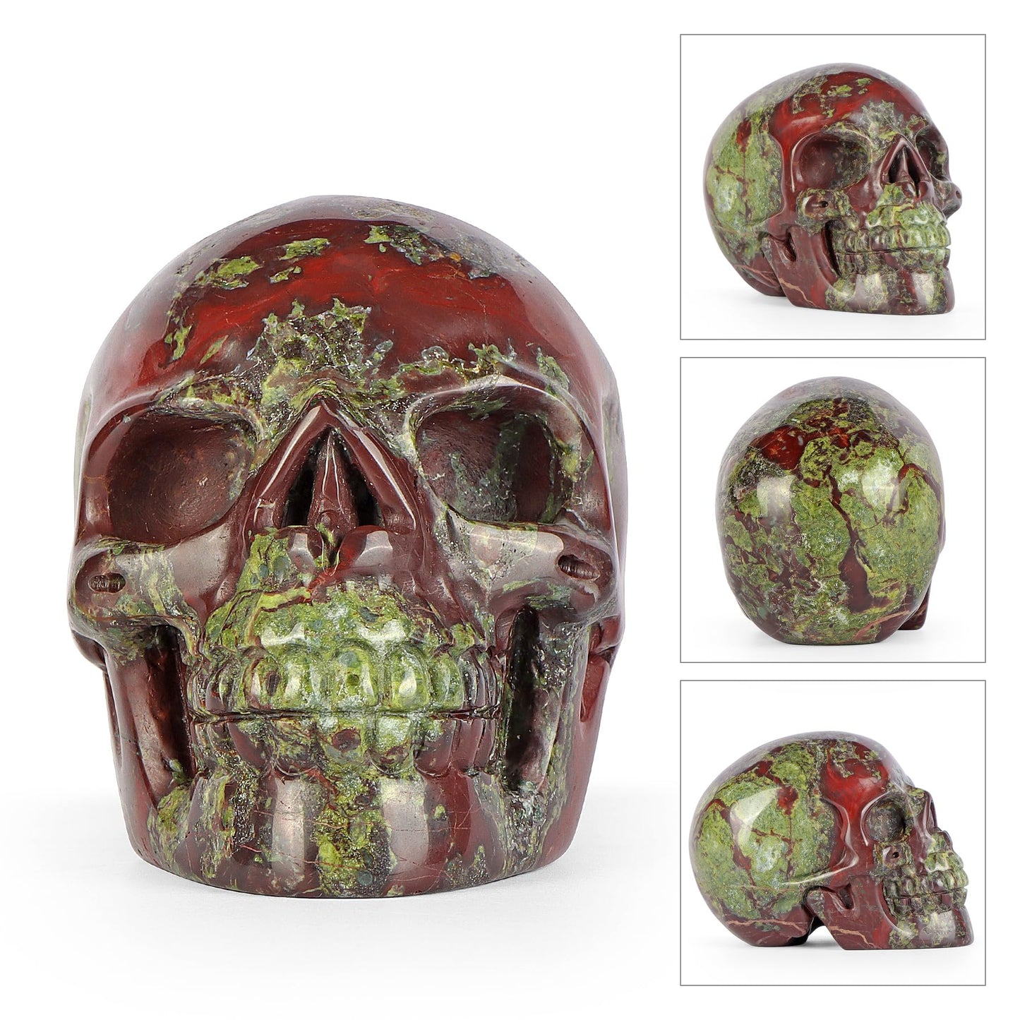 LEADGEM 3.0" Dragon Blood Stone Crystal Skull Head Figurine Healing Stone Carved Sugar Skull Statue Sculpture Decor Day of The Dead Statue Ornaments Halloween Decoration