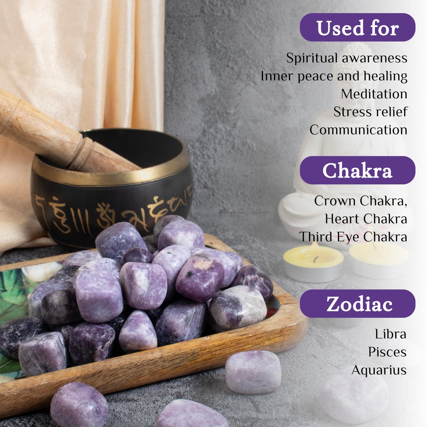 Crocon 1LB Lepidolite Tumbled Stones and Crystals bulk 2000+ Carats - Polished Stones - Rock Collection - vase Filler tumbles - Crystals Healing Reiki - Gemstone Gifts - Fountain tumbles | 20-25 mm,