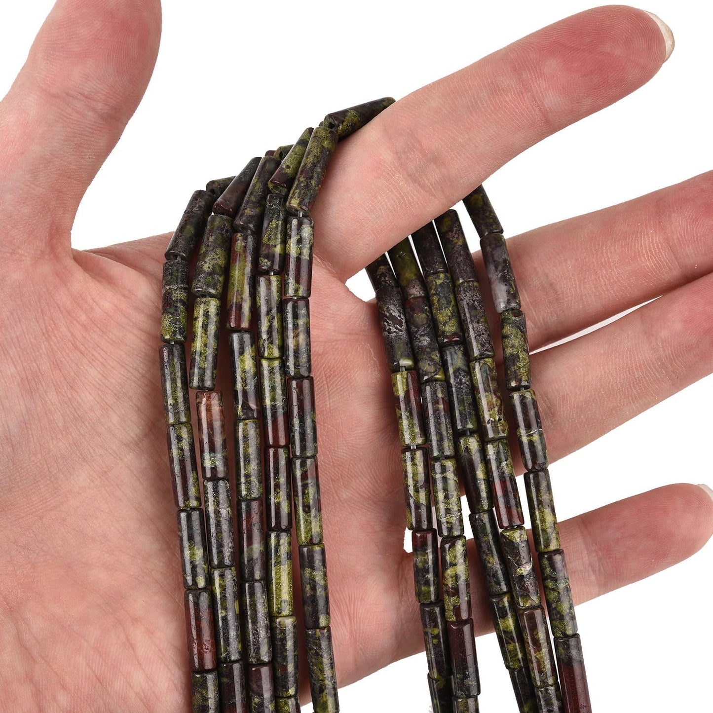 HAAMIIQII Natural Dragon Bloodstone Tube Beads 13x4mm Column Stone Cylinder Gemstone Loose Beads for Jewelry Making Strand 15 Inch (28-29pcs)