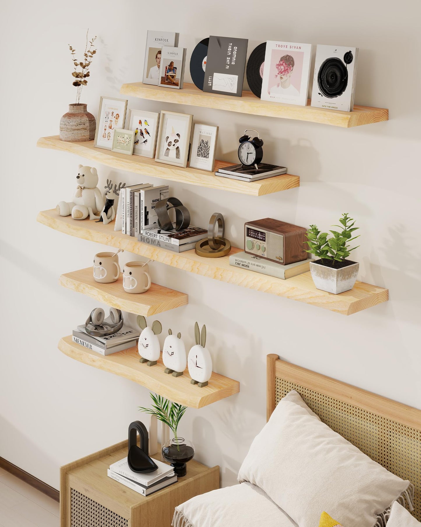 Axeman 24" Solid Wood Floating Shelves for Wall Decor, USA-Sourced Rustic Ash Wood Live Edge Shelf with Upgraded Heavy Invisible Bracket, Wall Mounted Shelf for Kitchen Bathroom Living Room, Natural