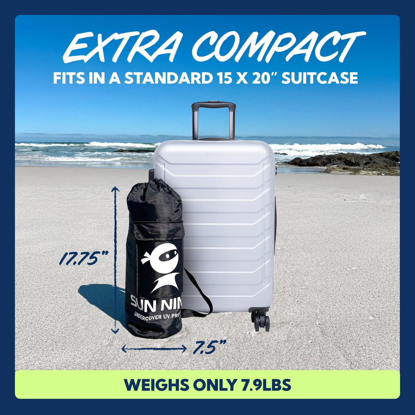 SUN NINJA Beach Tent Sun Shelter UPF50+ - Easy Pop Up Beach Canopy - Outdoor Shade for Camping Trips, Fishing, Backyard Fun Picnics - Sand Shovel, Ground Pegs & Stability Poles