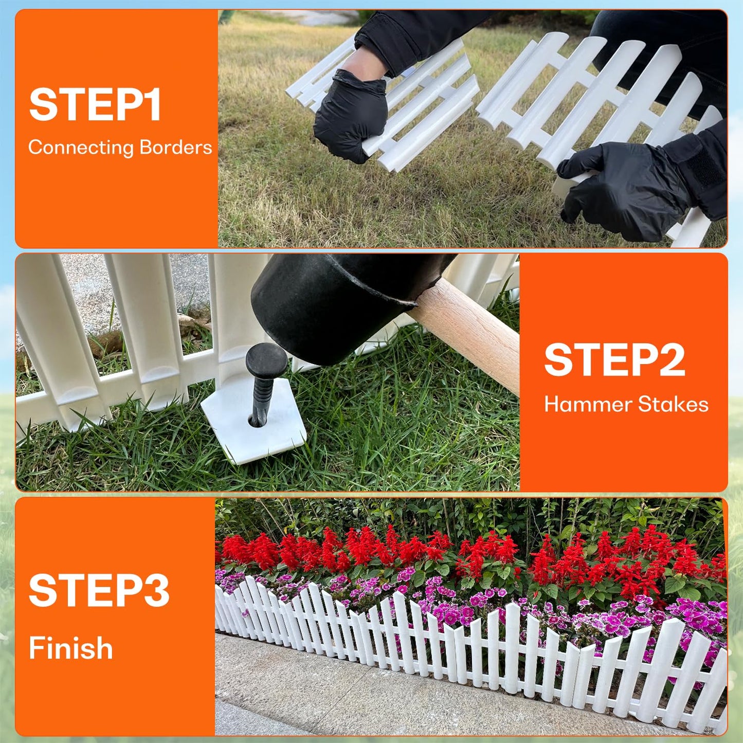 FLAPKWAN No-Dig Garden Edging Border 13FT Landscape Edging 9.3 Inch Tall for Flower Bed Fence, 14pcs Garden Lawn Edging with Stakes