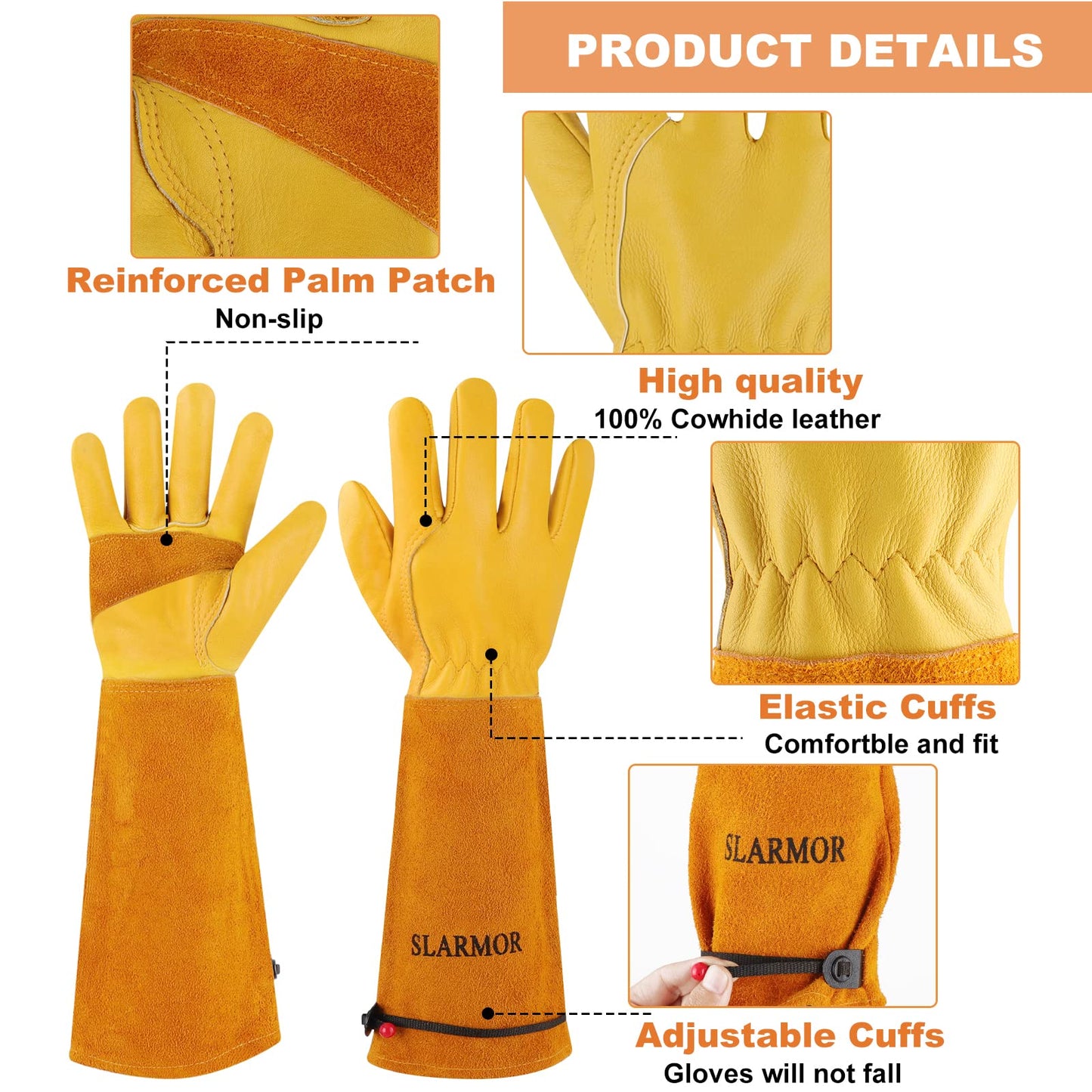 SLARMOR Long Gardening-Gloves Women/Men-Thorn proof Rose Pruning Heavy Duty Gauntlet-M