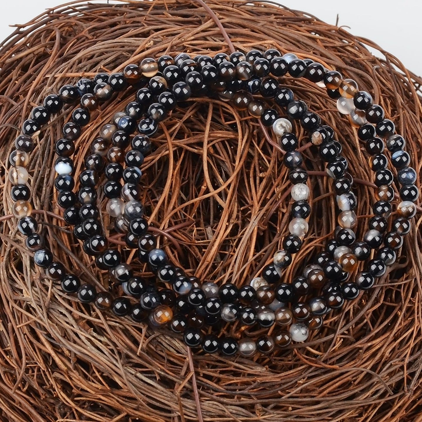 MASSIVE BEADS Evil Eye Agate - Stone of Against Evil - Handmade Yoga Stretch Elastic Bracelet Natural Stone Crystal Healing Power Energy Gifts for Unisex Adult 4mm