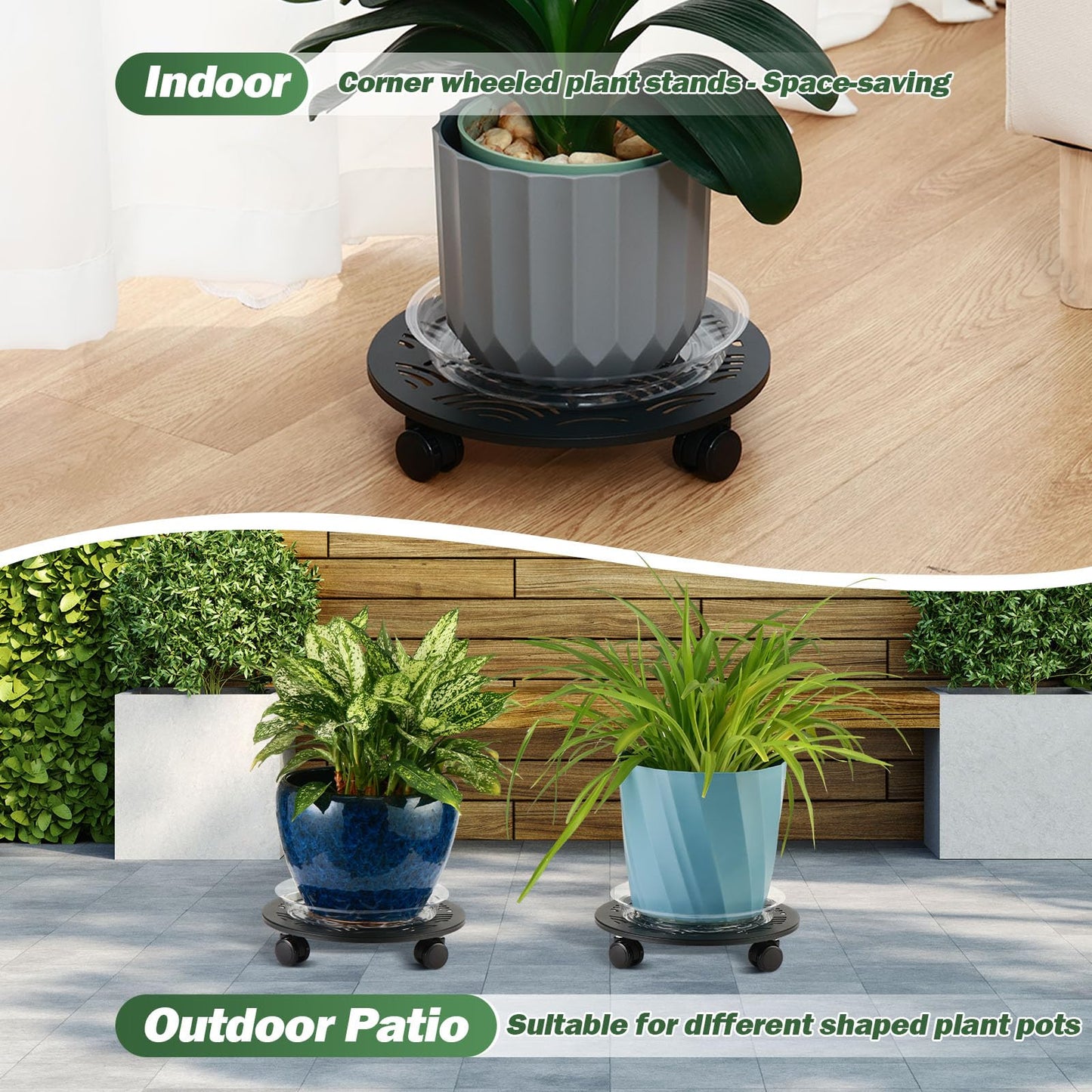 DEELF OUTLET 3 Packs 13.5" Large Metal Plant Caddy with Wheels Heavy-Duty Plant Dolly Pot Mover Rollers Rolling Plant Stands Indoor Outdoor Wheeled Plant Holder Coaster Trolley
