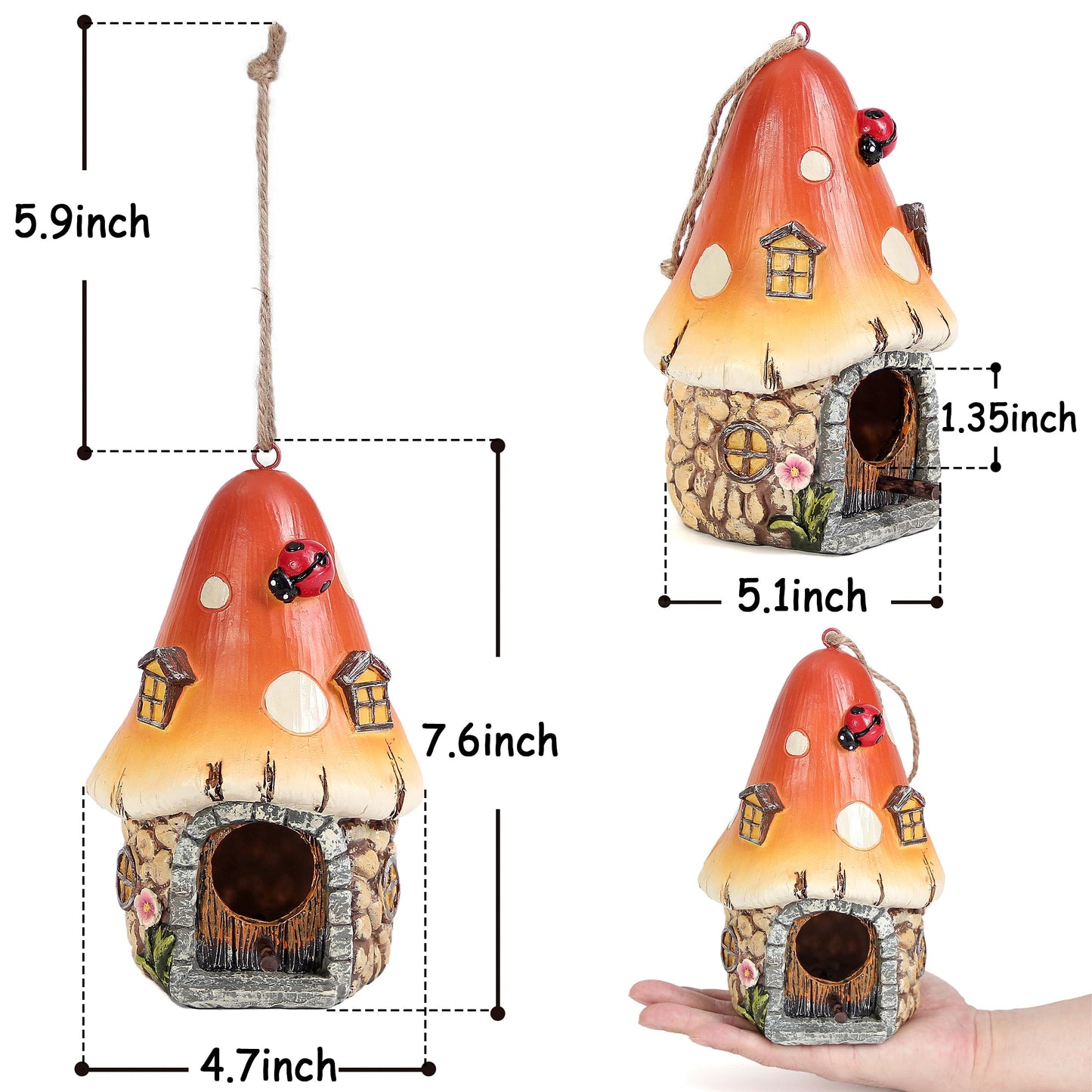 Bird Houses for Outside Hanging Birdhouses Outdoor Decor Unique Mushroom Bird House with Pole for Small Humming Bird Blue Wren Finches Bluebird Nesting Decorative Garden Decoration
