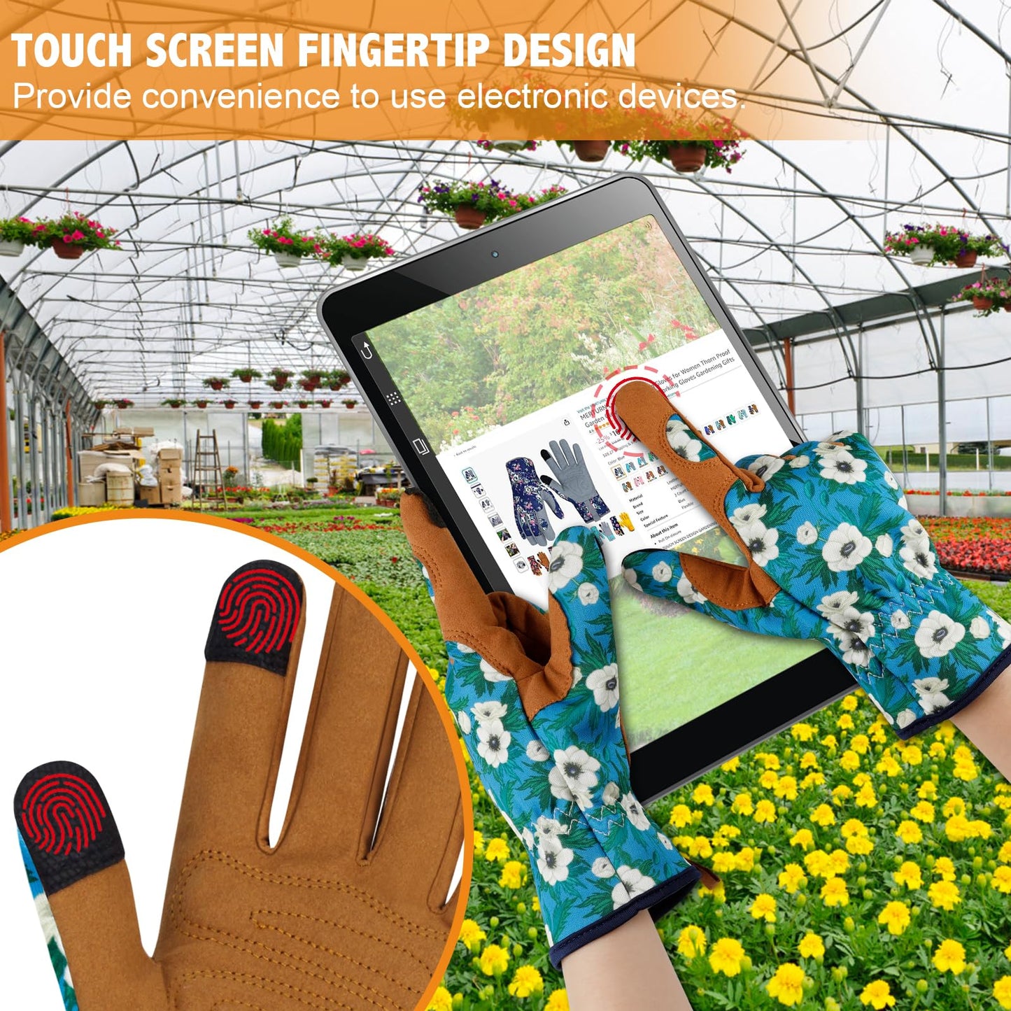 MERTURN Leather Gardening Gloves for Women Thorn Proof Garden Gloves Touch Screen Working Gloves Gardening Gifts, Flowers White