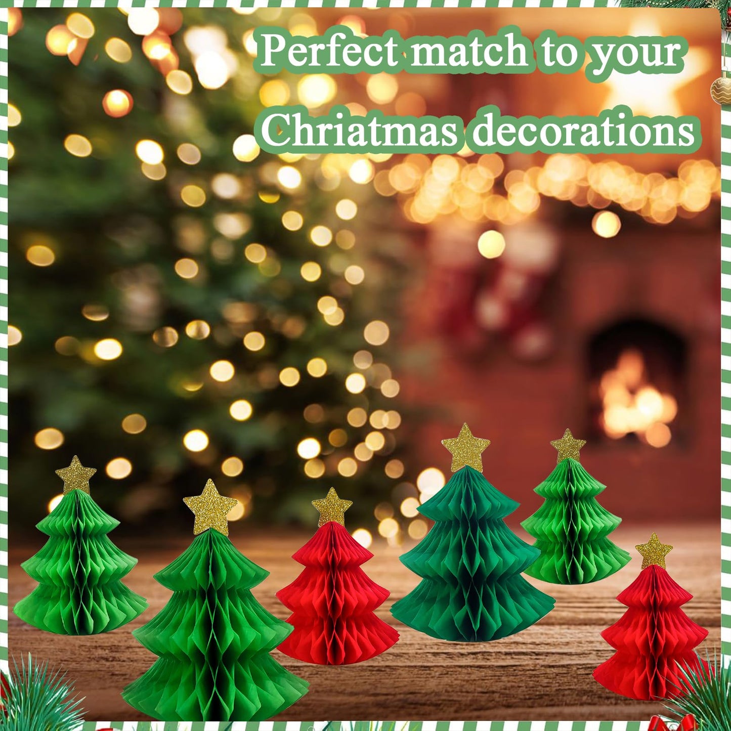 6Pcs Honeycomb Paper Christmas Tree, Table Decorations Christmas Honeycomb Ornaments Tabletop Mini Xmas Trees for Party Supplies Home Decor(Red and Green)