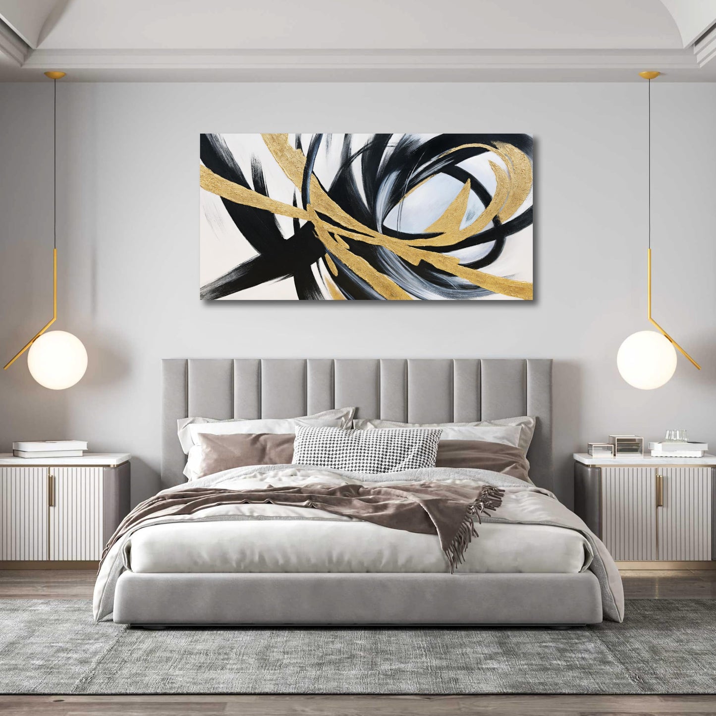JBD JIETUAN Abstract Canvas Wall Art Black Wall decor for Living Room Minimalist Line Art Canvas Painting Modern Textured Canvas Print Bedroom Office Home Decor 24x48 Inches