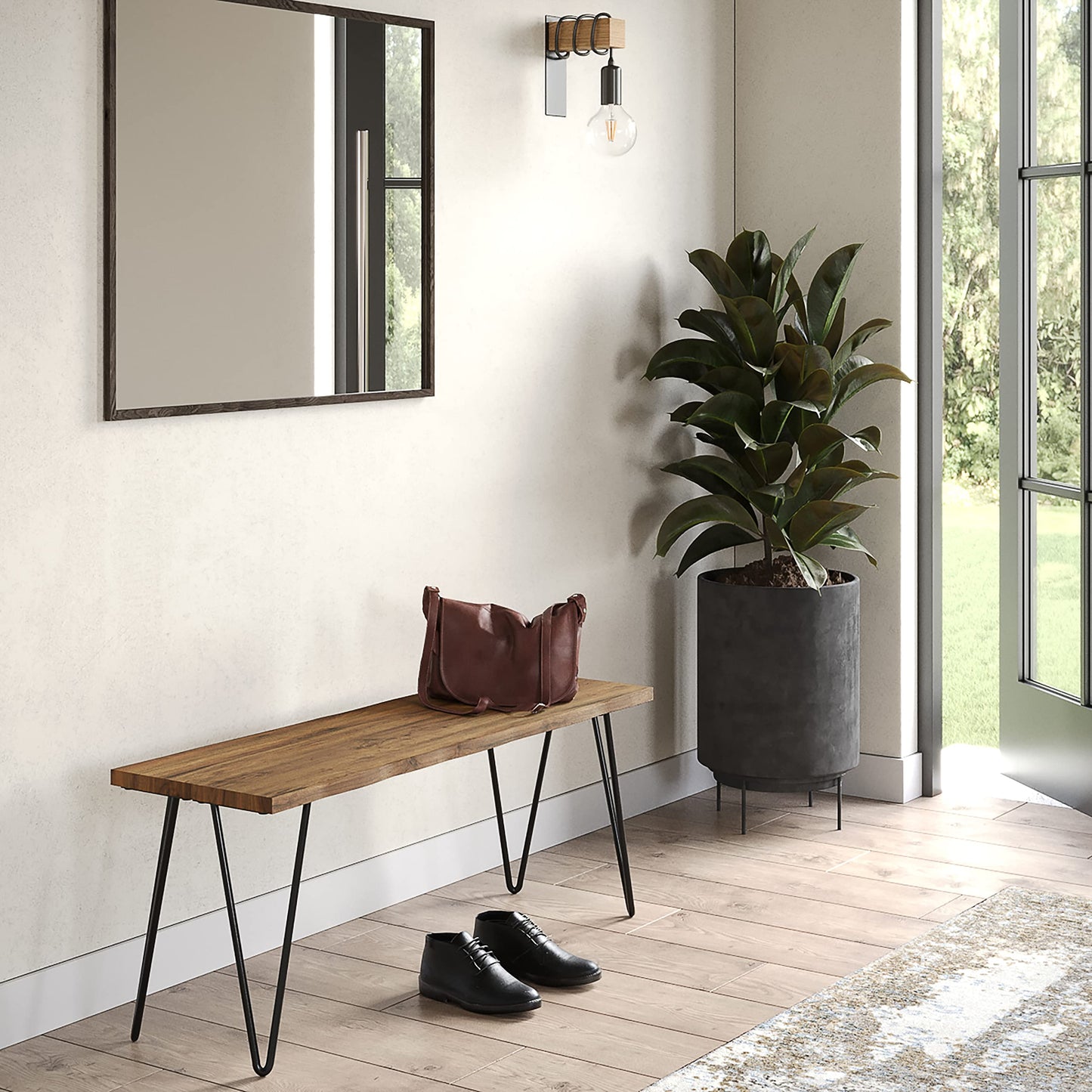 SIMPLIHOME Colton SOLID MANGO WOOD 42 inch Wide Industrial Contemporary Bench in Natural for the Living Room, Entryway and Family Room