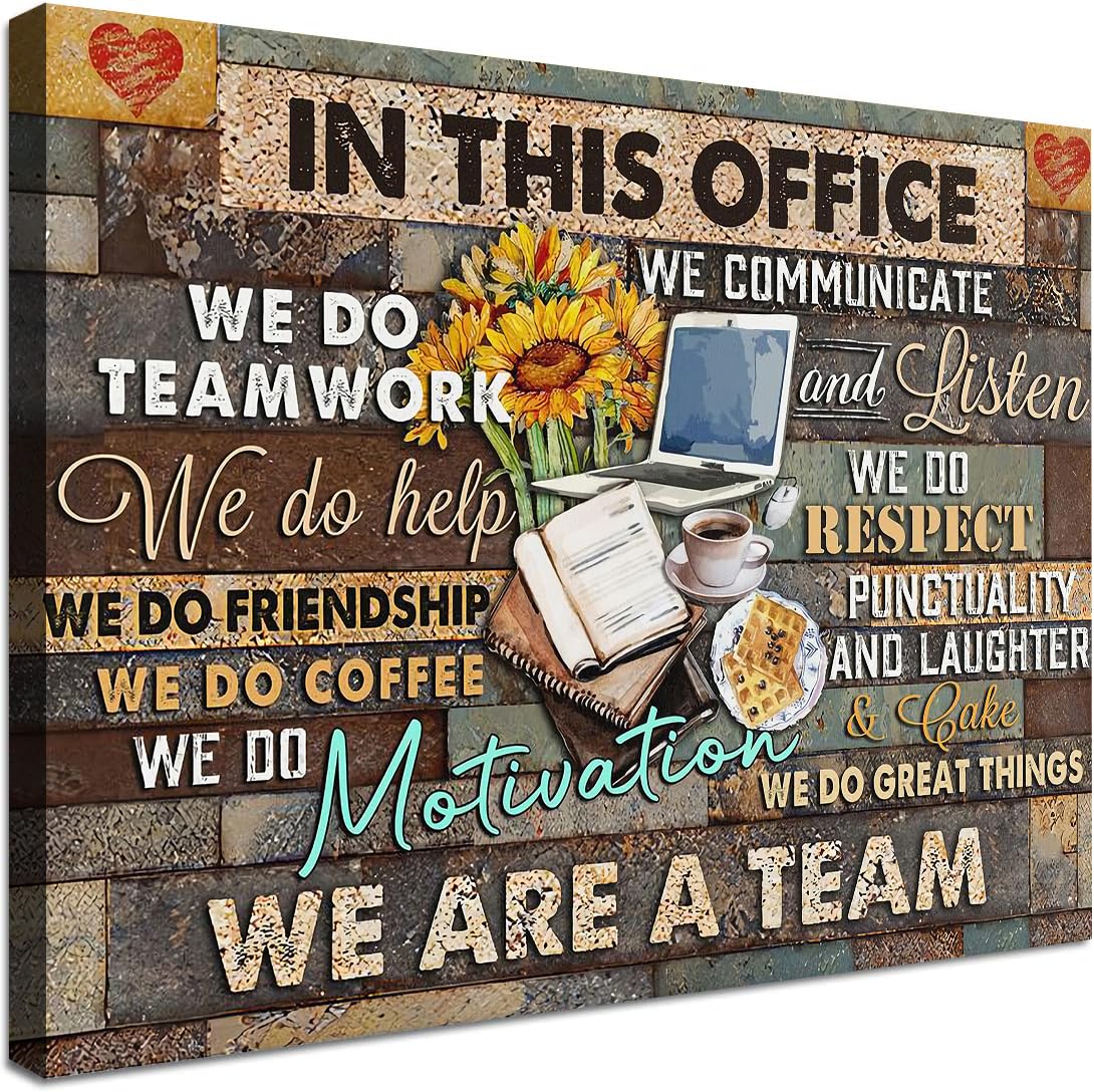 Yaasmolaa Inspirational Wall Art Canvas Print, Motivational Quotes, Modern Office, Sunflower, Teamwork, 16x12in