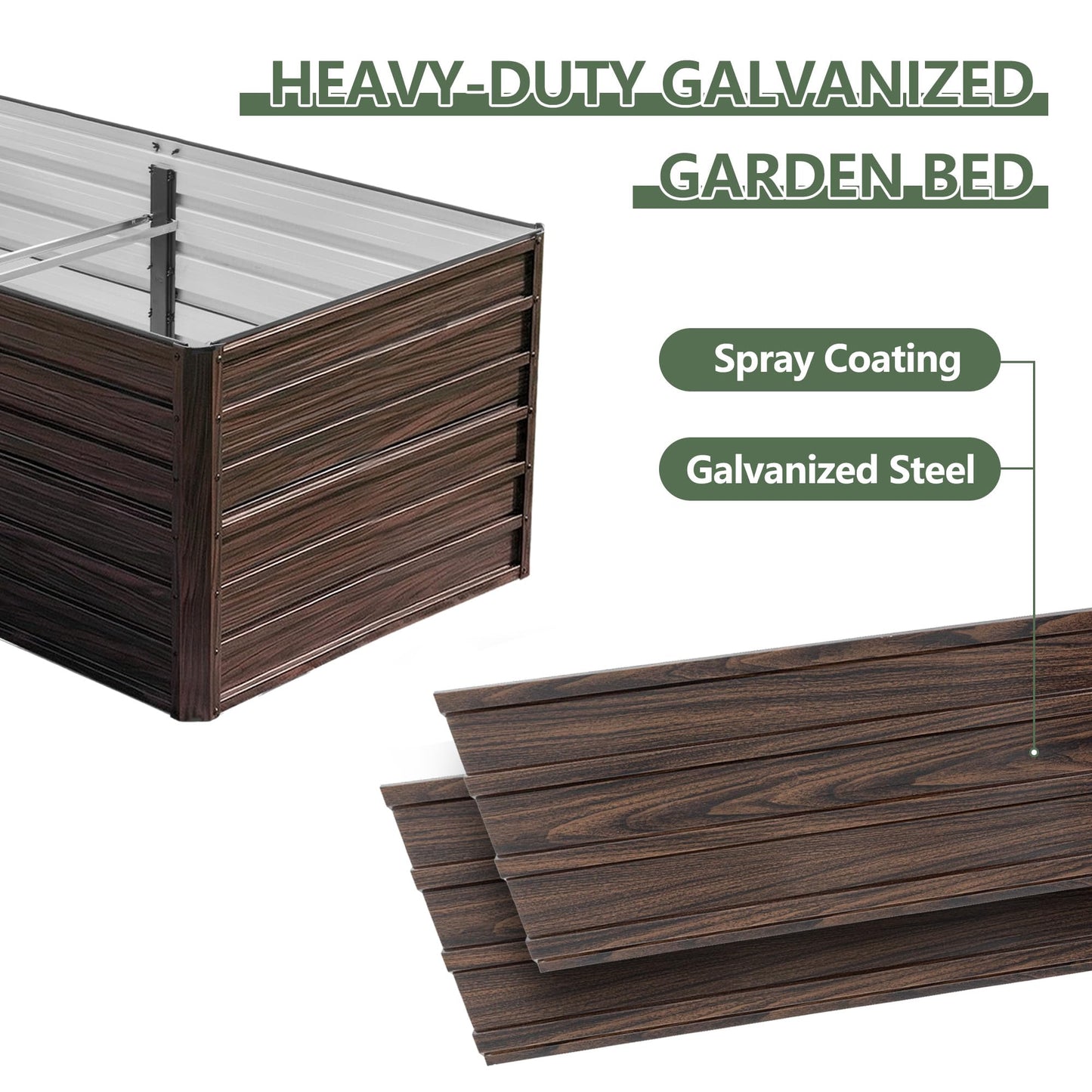 RocVanc Galvanized Raised Garden Beds 6x3x2FT Outdoor Planter Boxes with Safety Edging and Gloves Metal Garden Bed Kit for Vegetables Flower and Fruits (Brown Wood Grain