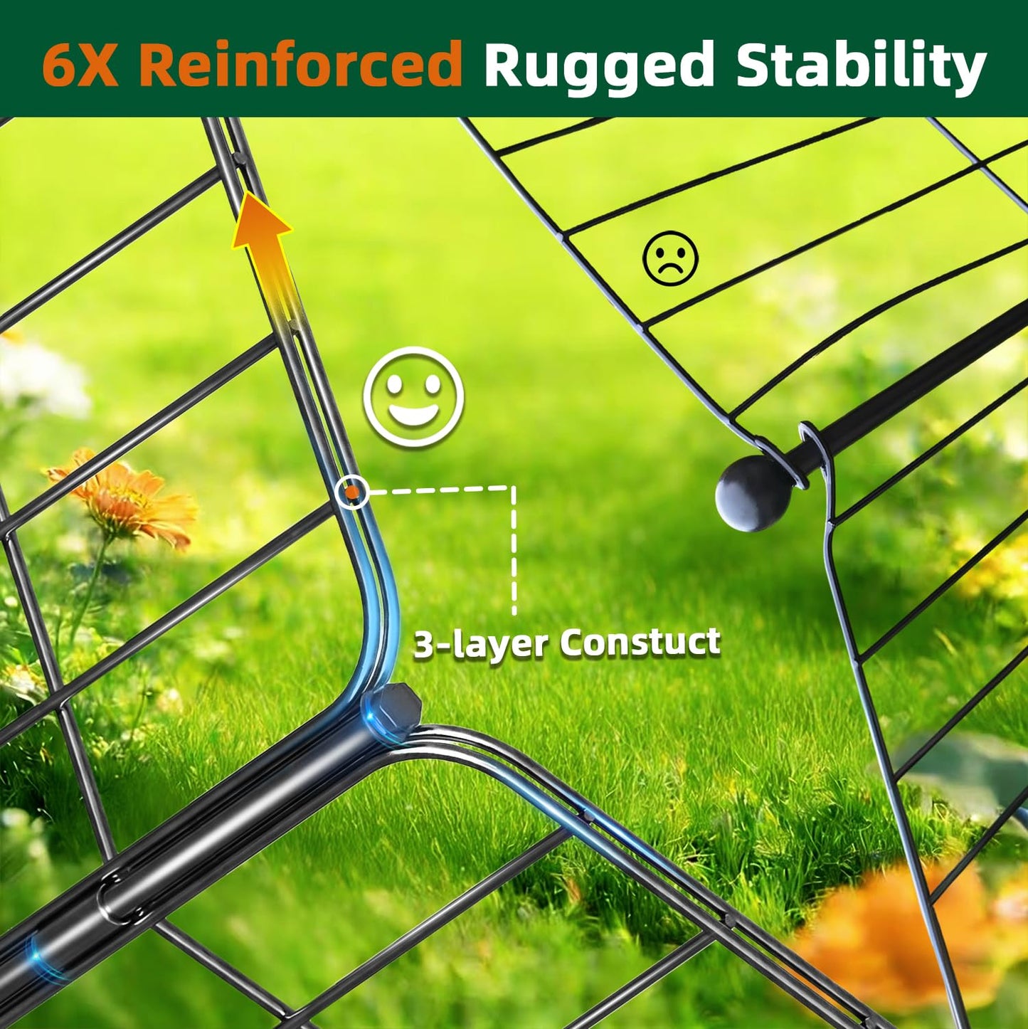 RYDIZA [3-PLY] No Dig Garden Fence Animal Barrier with Gate, 32 in (H) x23.6ft (L), 10 Panels Metal Dog Fence Outdoor for Yard, Decorative Temporary Fence Tall Garden Fencing for Dogs Outside