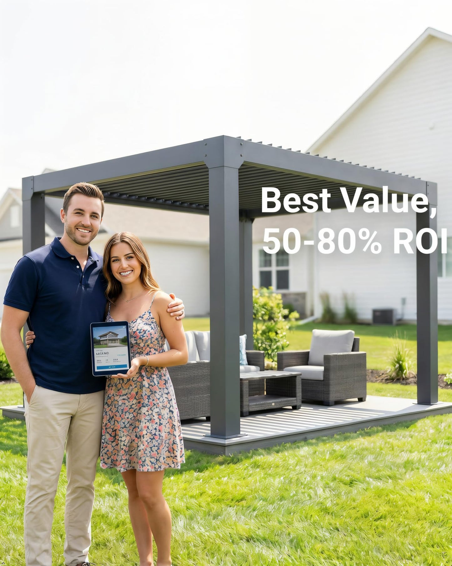 10x10FT Louvered Pergola, Modern Style Outdoor Pergola with Adjustable Louvered Roof, Reinforced Aluminum Frame, Integrated Drainage System, Hardtop Gazebo for Patio, Deck, Gray