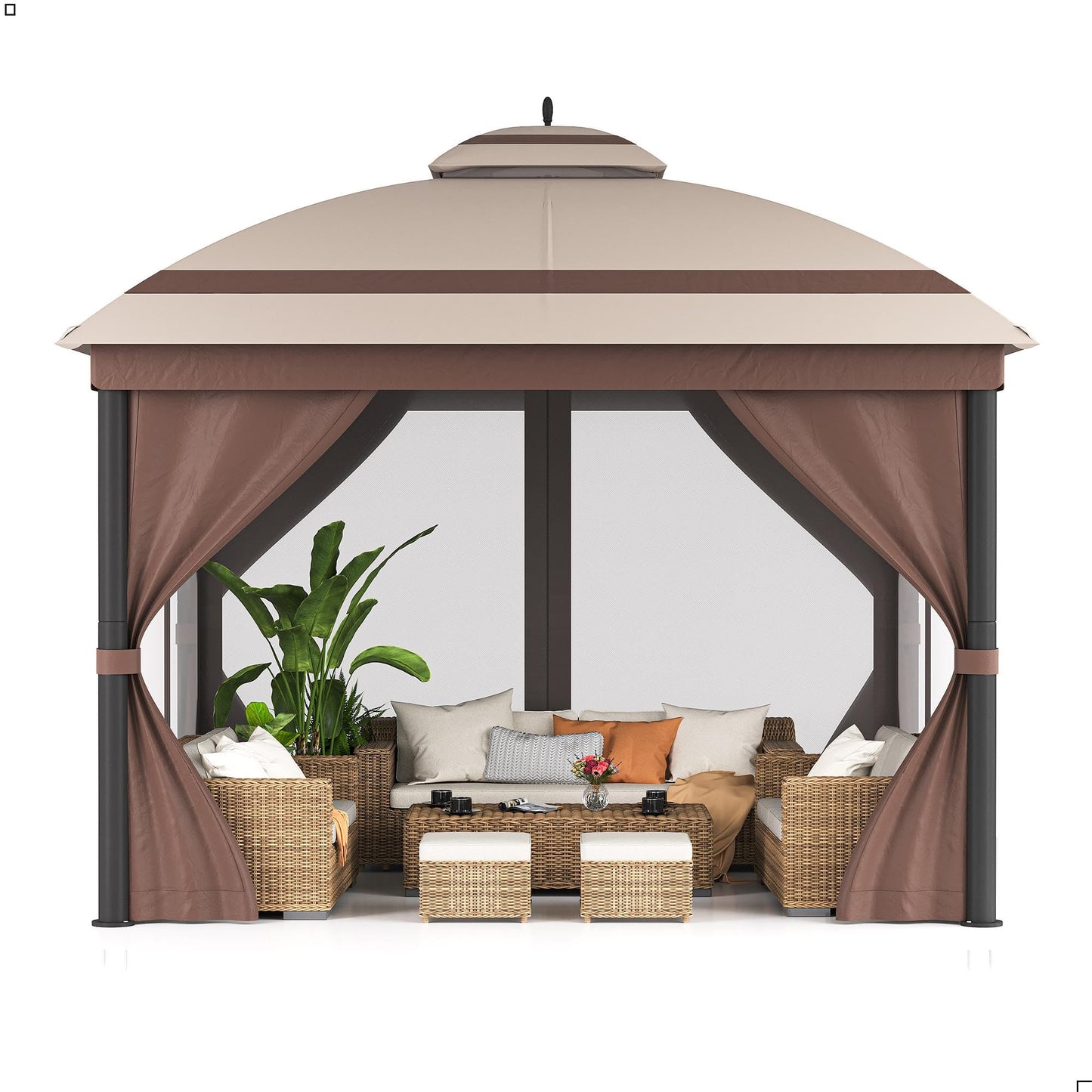 DEXSO Outdoor Gazebo 10´x 12´, with Roof Reinforcing Bars, Curtains Nettings, and Double Roof, Parties Gazebo for Backyard, Garden, Patio, Poolside, and Deck