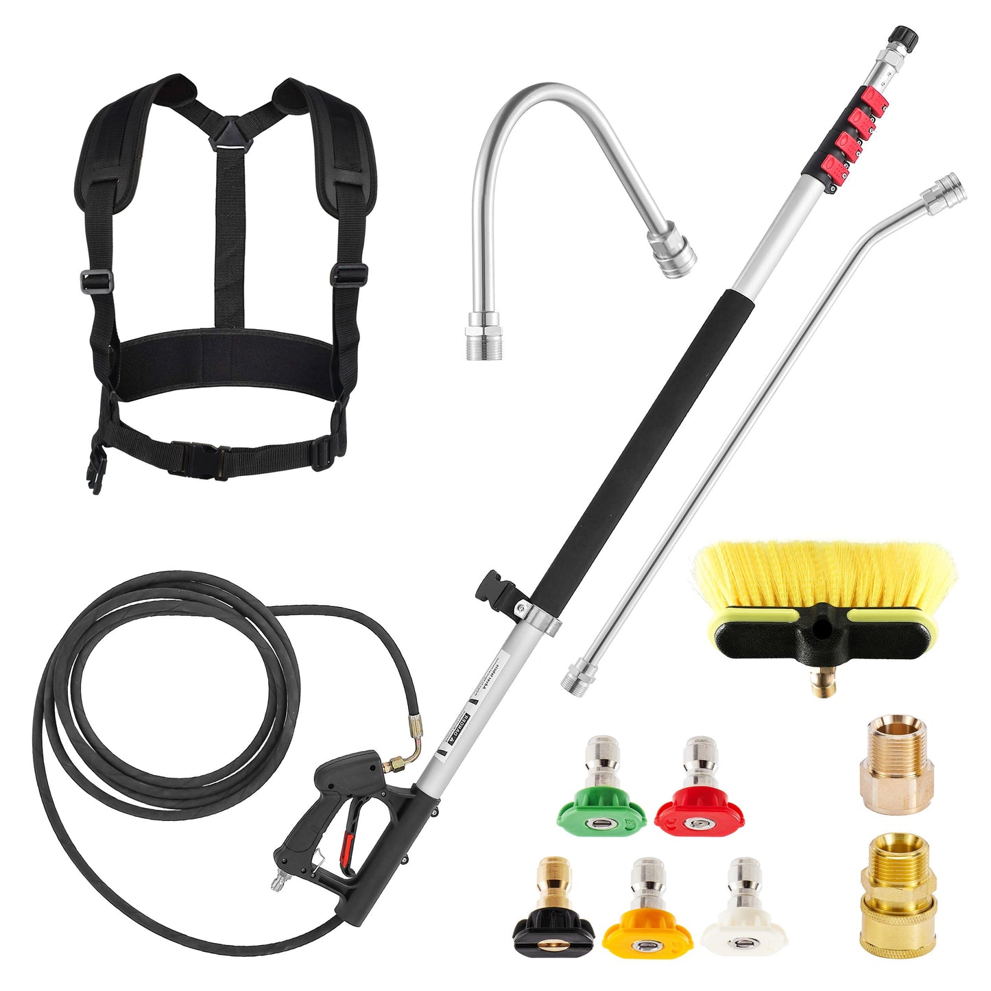 M MINGLE 20 FT Telescoping Pressure Washer Wand with Gutter Cleaner, Brush Head, 5 Nozzle Tips, and Hose Adapters for House Exterior, Window & Roof Cleaning
