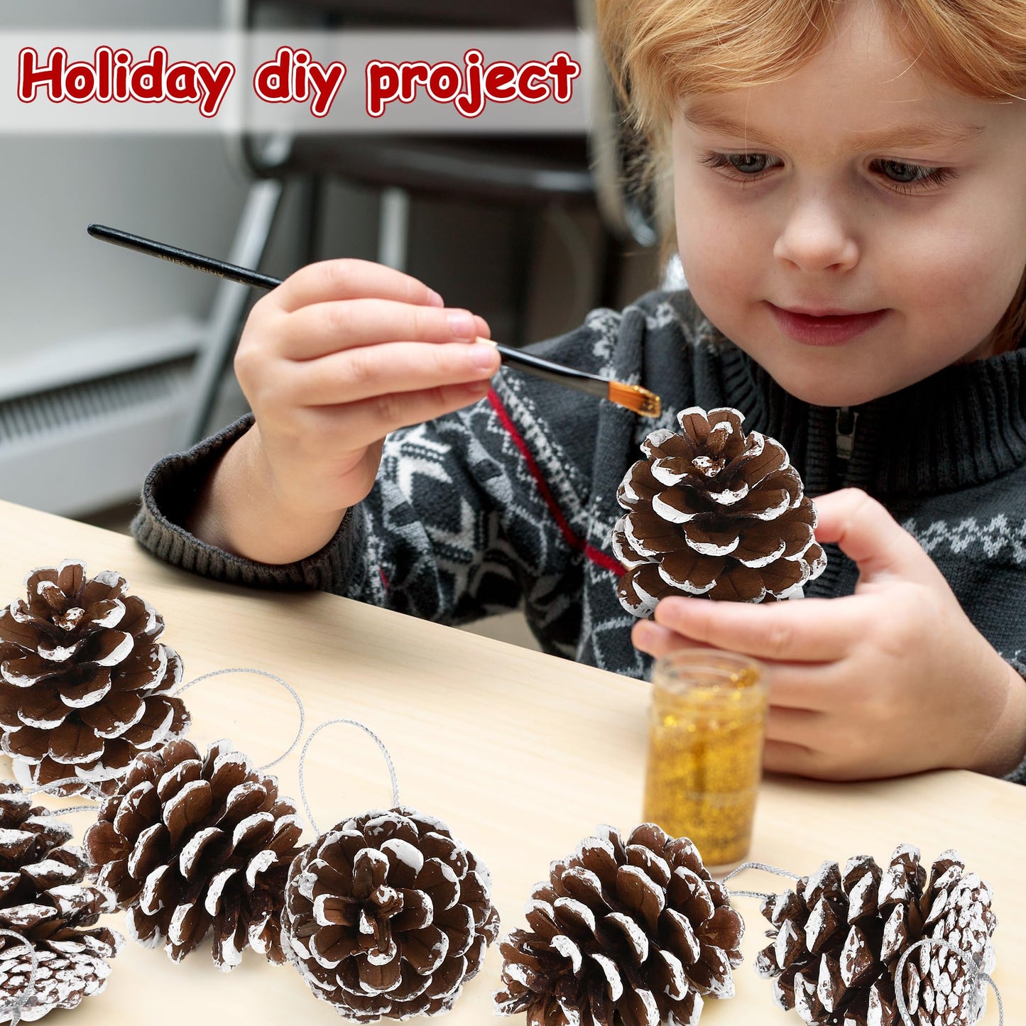 24 PCS Natural Pine Cones, 1.96 in Pinecone Ornaments, Pine Cones for Crafts with Sliver String, Decorative DIY Craft for Christmas Tree Christmas Table Decorations, Winter Decor Vase Filler