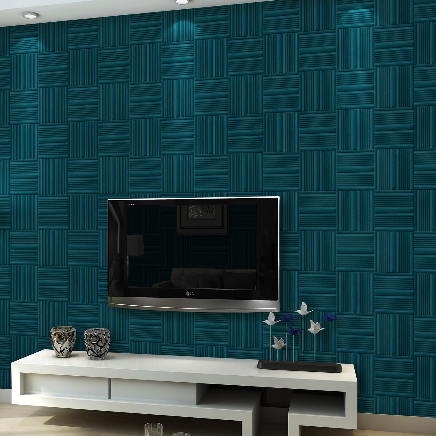 Aurawall Velvet 3d wall panels for Interior wall Decor peel and stick, Soundproof Geometric Textured 3d Wall Panels for Living Room, Bedroom, TV Background 17.7" x 17.7", Covers 26.15 Sq.Ft 12pcs Teal