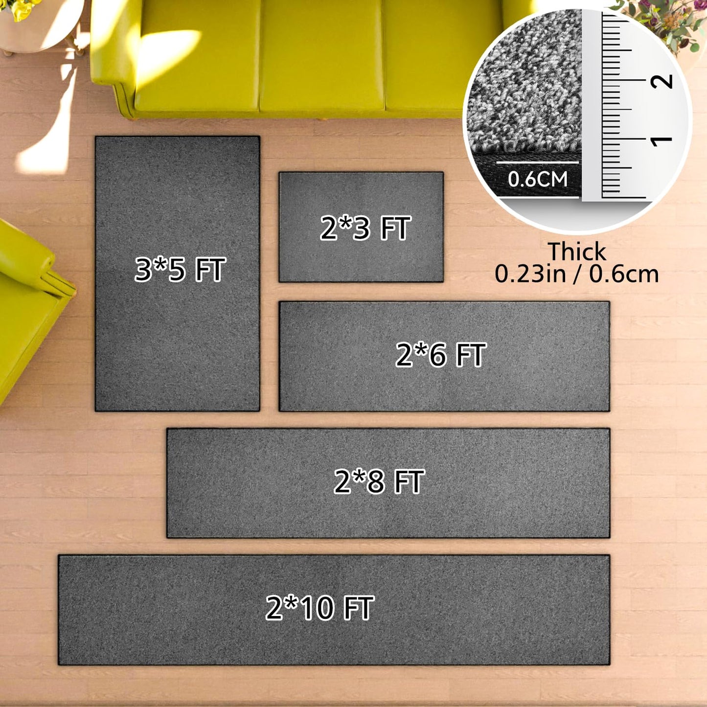 AREDO Runner Rug with Non Slip Rubber Backing, Washable Soft Floor Carpet for Kitchen, Hallway, Entryway Indoor, Bedroom, Laundry, Low Pile Area Rugs, Solid color with Pointillism style, 2*10 ft BLACK