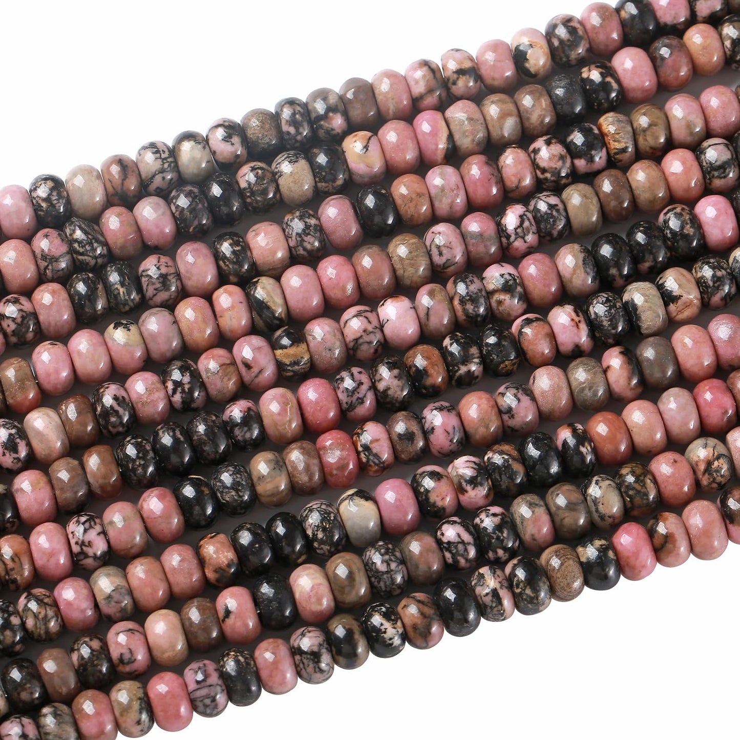 5x8mm 76pcs Natural Black Lace Rhodonite Stone Rondelle Spacer Loose Beads Abacus Disk Stone Round Loose Gemstone Beads for Jewelry Making DIY Bracelet Necklace
