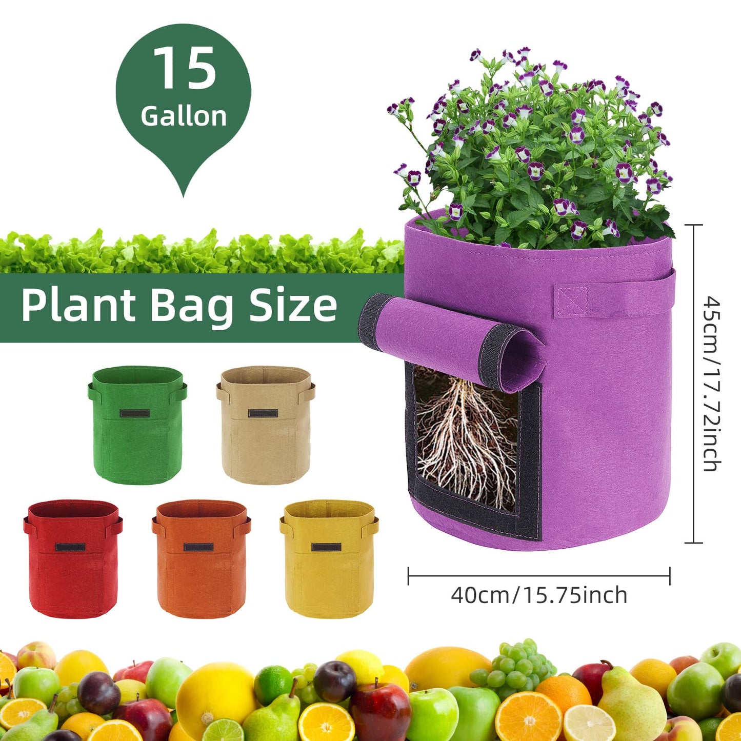Ohiyoo 6 Pack 15 Gallon Potato Grow Bags with Flap, Potato Growing Bags Garden Planting Bag with Handle, Nonwoven Fabric Vegetables Grow for Potato Tomato Carrot Onion (15 Gallon)