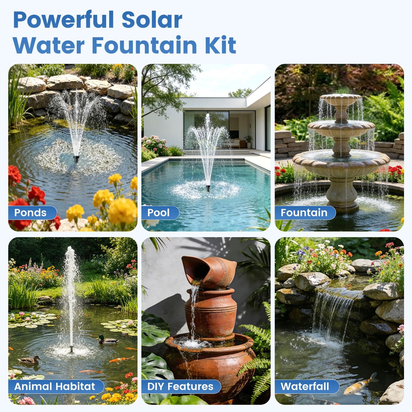 NFESOLAR 35W Solar Fountain Outdoor Pump, 280GPH Solar Pond Pump with Foldable Solar Panel, Adjustable Flow Solar Water Pump with PVC Tubing for Ponds, Garden, Waterfall, Hydroponics, Pool Used