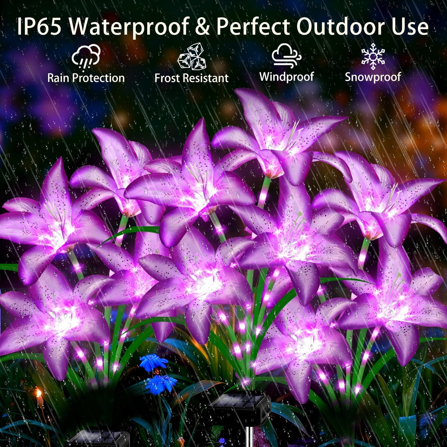 Solar Lights Outdoor, Gift for Women Mom Grandma Wife Daughter, 4 Pack 16 Solar Purple Lily Flower Lights Solar Flower Light Waterproof, Outside Decor Stake Light for Landscape Yard Patio Lawn Garden