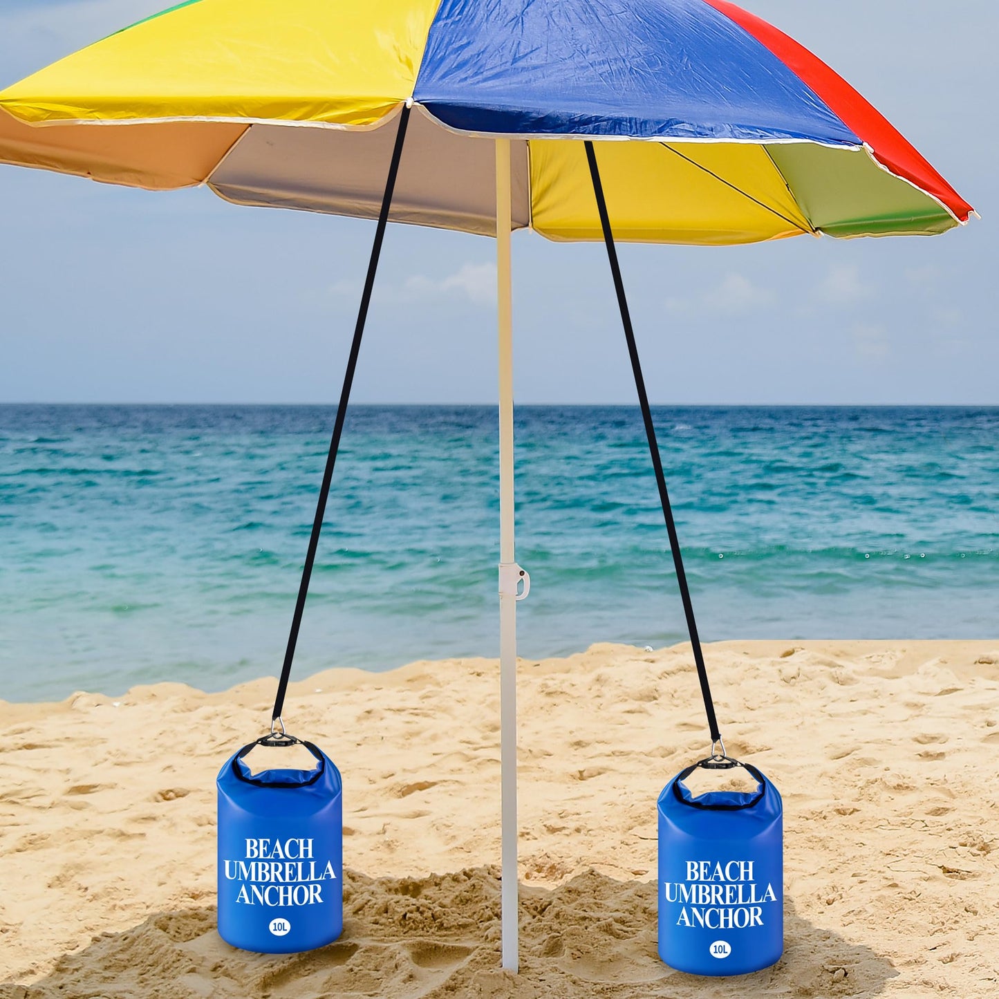DECOHS 2 Pack Beach Umbrella Weight Sand Bags, 500D PVC Heavy Duty Summer Canopy Tent Sandbags, 10L/25LB Fillable Sun Umbrella Sand Anchor Bags for Outdoor Wind Resistant