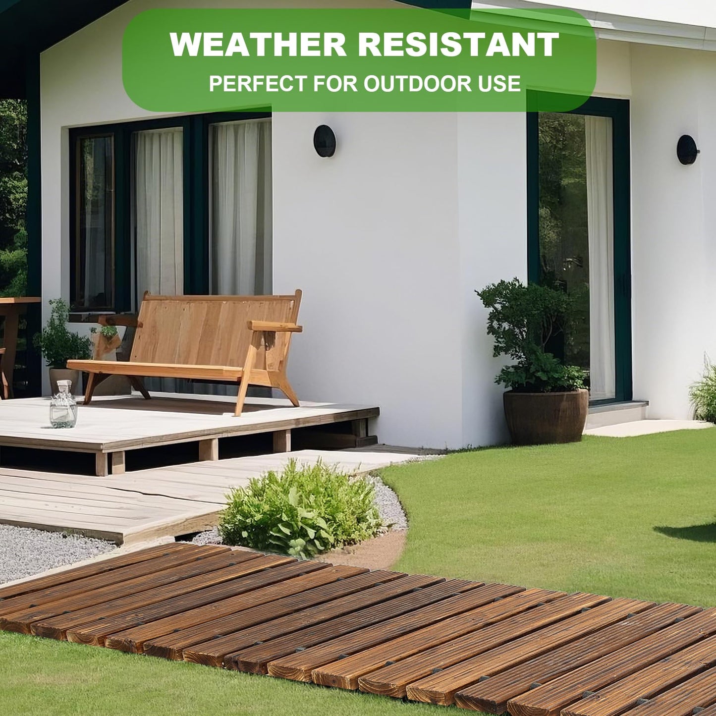LINSHRY 8FT Wooden Garden Pathway, Outdoor Roll Out Decorative Garden Walkway, Weather-Resistant Non-Slip Hardwood Pathway for Garden, Backyard, Beach, Wedding Party Pathways(Dark Brown)