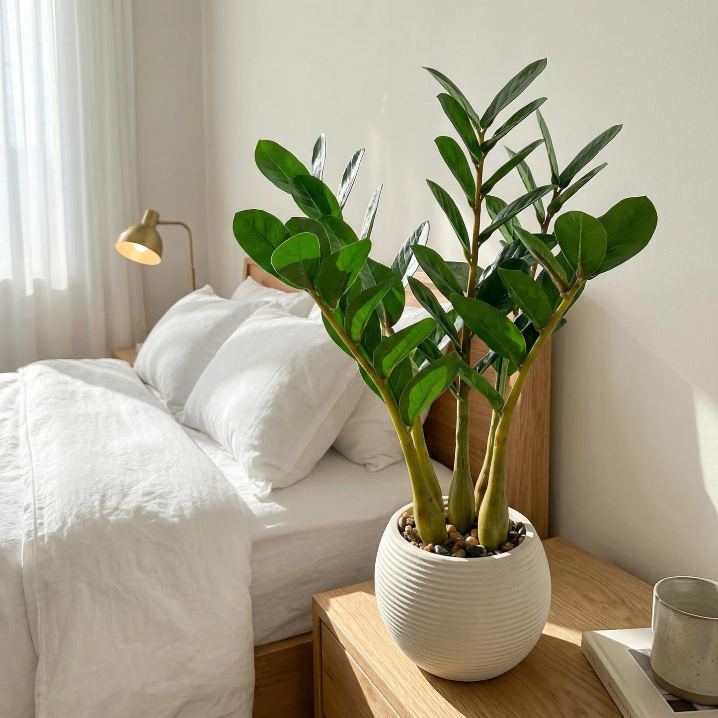 TentoWhan（2Packs Faux Plants Indoor 17" Artificial ZZ Plants in White Pot Fake Potted Zamioculcas Silk Plants for Home Table Decor Bedroom Aesthetic