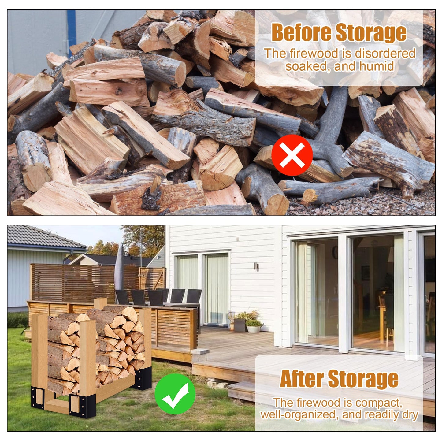 Zhitaoxun 4 Pack Firewood Log Storage Rack Bracket,Indoor Outdoor Adjustable Heavy Duty Powder Coated Steel Holder,Fireplace Wood Storage, Log Holder
