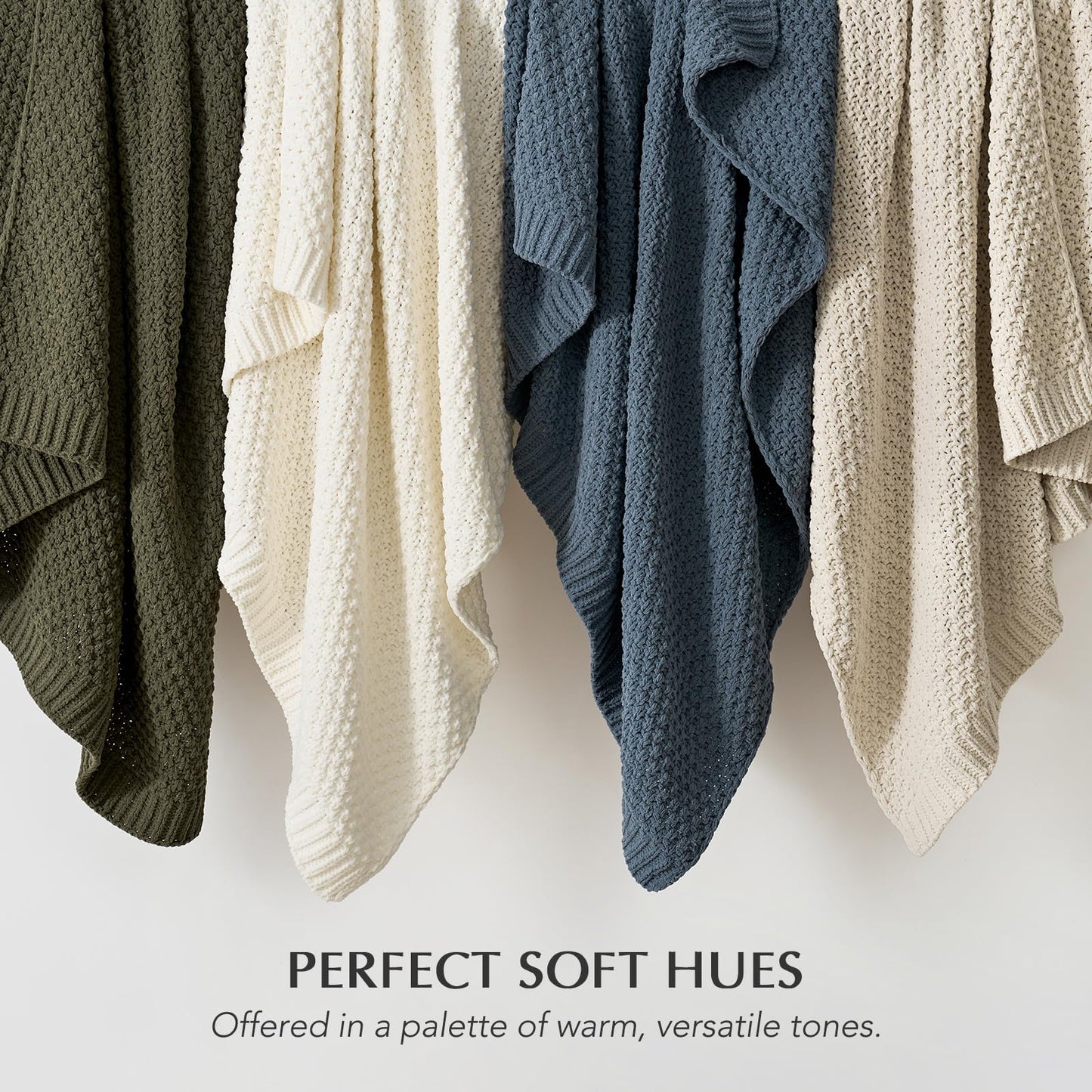 EVERGRACEHOME Chunky Chenille Knit Throw Blanket for Couch, Soft Luxurious Moss Stitch Blankets for Bed, Cozy Decorative Farmhouse Knitted Throws for Sofa, Beige, 50" x 60"